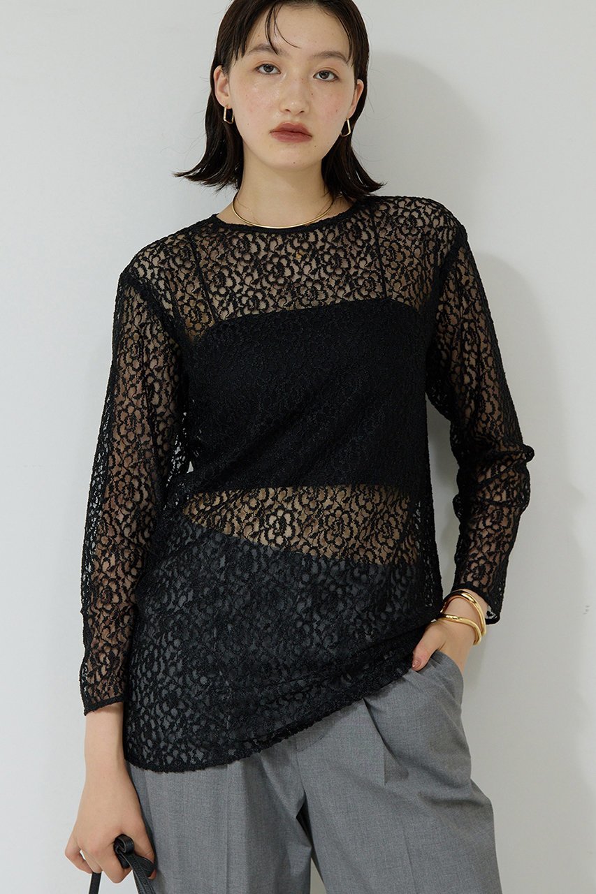 【ガリャルダガランテ/GALLARDAGALANTE】の【25th記念アイテム】レースロングプルオーバー インテリア・キッズ・メンズ・レディースファッション・服の通販 founy(ファニー) 　ファッション　Fashion　レディースファッション　Fashion for Women　トップス・カットソー　Cut & Sew Tops　シャツ・ブラウス・オフィスカジュアル　Elegant Blouses & Button-Ups　カジュアルプルオーバー・ニットトップス　Pullovers & Knit Tops / Casual Pullovers　コレクション　Collection, Seasonal Line　シンプル　Simple, Minimal　スリーブ　Sleeve, Long Sleeve / Short Sleeve　チュニック　Tunic, Long Top　デニム　Denim, Jeans Material　フェミニン　Feminine, Girly　レース　Lace, Lace Fabric　ロング　Long, Long-Length　エレガント 上品　Elegant　ブラック|ID: prp329100004687901 ipo3291000000035677455