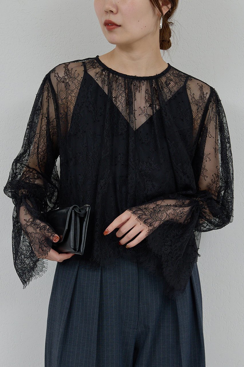 【ガリャルダガランテ/GALLARDAGALANTE】の【25th記念アイテム】レースフレアスリーブブラウス インテリア・キッズ・メンズ・レディースファッション・服の通販 founy(ファニー) 　ファッション　Fashion　レディースファッション　Fashion for Women　トップス・カットソー　Cut & Sew Tops　シャツ・ブラウス・オフィスカジュアル　Elegant Blouses & Button-Ups　おすすめ　Recommended / Our Picks　エレガント 上品　Elegant　オケージョン　Occasion Wear　コレクション　Collection, Seasonal Line　スリーブ　Sleeve, Long Sleeve / Short Sleeve　デニム　Denim, Jeans Material　バランス　Balance, Style Balance　フェミニン　Feminine, Girly　フレア　Flare, Flared　ボトム　Bottoms, Lower Wear　ミックス　Mix, Mixed Style　レース　Lace, Lace Fabric　ロング　Long, Long-Length　ブラック|ID: prp329100004687902 ipo3291000000036101904