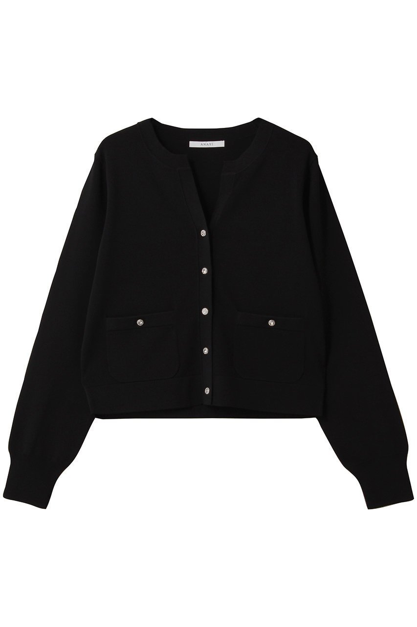 【アナイ/ANAYI】のアソートビジュー釦ポケットカーディガン インテリア・キッズ・メンズ・レディースファッション・服の通販 founy(ファニー) 　ファッション　Fashion　レディースファッション　Fashion for Women　トップス・カットソー　Cut & Sew Tops　ニット　Knit Tops & Sweaters　カーディガン・羽織り　Layered Style Cardigans　カーディガン　Cardigan, Knitwear　ショート　Short, Short Length　トレンド　Trend, Trending Now　ファブリック　Fabric, Textile　ポケット　Pocket, Pocket Detail　エレガント 上品　Elegant　ブラック|ID: prp329100004687933 ipo3291000000036764322