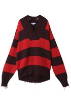 【ステラ マッカートニー/STELLA McCARTNEY】のスポーティストライプVネックジャンパー ボルドー×レッド|ID:prp329100004689277