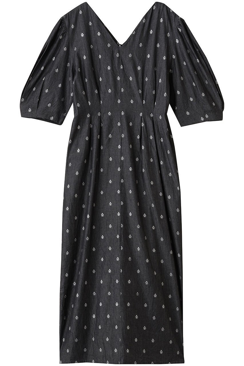 【ヌキテパ/NE QUITTEZ PAS】のDENIM FOIL PRINTハーフ スリーブ ドレス 人気、トレンドファッション・服の通販 founy(ファニー) 　ファッション　Fashion　レディースファッション　Fashion for Women　ワンピース　Dresses　フォーマル・パーティードレス・結婚式用ドレス　Elegant & Casual Dresses　チュニック　Tunic Tops & Dresses　シャンブレー　Chambray, Denim-Like Fabric　シルバー　Silver, Metallic Silver　スリーブ　Sleeve, Long Sleeve / Short Sleeve　チュニック　Tunic, Long Top　デコルテ　Décolleté, Neckline　デニム　Denim, Jeans Material　ドレス　Dress, One-Piece　ハーフ　Half, Half-Length　プリント　Print, Printed Pattern　ロング　Long, Long-Length　エレガント 上品　Elegant　 other-1|ID: prp329100004689287 ipo3291000000035358082