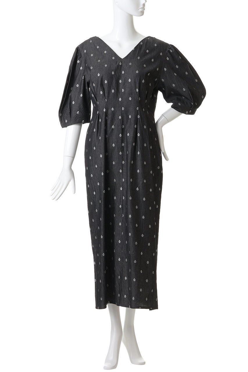 【ヌキテパ/NE QUITTEZ PAS】のDENIM FOIL PRINTハーフ スリーブ ドレス 人気、トレンドファッション・服の通販 founy(ファニー) 　ファッション　Fashion　レディースファッション　Fashion for Women　ワンピース　Dresses　フォーマル・パーティードレス・結婚式用ドレス　Elegant & Casual Dresses　チュニック　Tunic Tops & Dresses　シャンブレー　Chambray, Denim-Like Fabric　シルバー　Silver, Metallic Silver　スリーブ　Sleeve, Long Sleeve / Short Sleeve　チュニック　Tunic, Long Top　デコルテ　Décolleté, Neckline　デニム　Denim, Jeans Material　ドレス　Dress, One-Piece　ハーフ　Half, Half-Length　プリント　Print, Printed Pattern　ロング　Long, Long-Length　エレガント 上品　Elegant　other-2|ID: prp329100004689287 ipo3291000000036128605