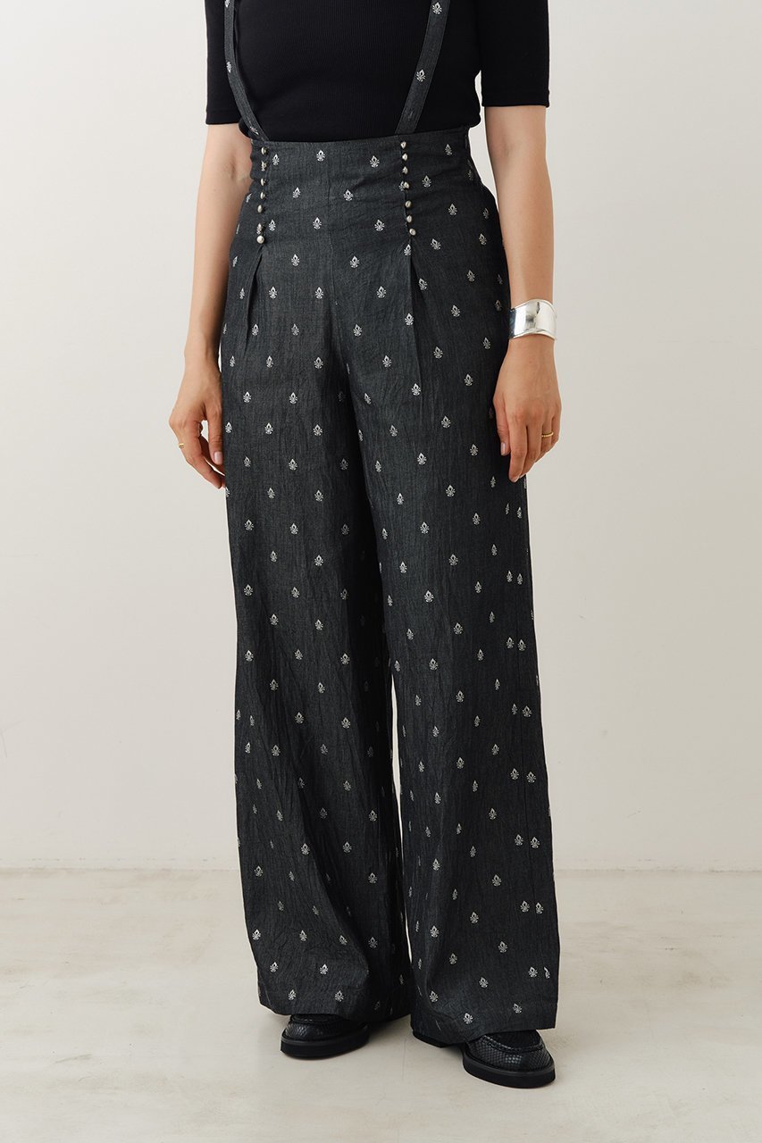 【ヌキテパ/NE QUITTEZ PAS】のDENIM FOIL PRINT ボタン パンツ 人気、トレンドファッション・服の通販 founy(ファニー) 　ファッション　Fashion　レディースファッション　Fashion for Women　パンツ　Pants & Trousers　おすすめ　Recommended / Our Picks　カットソー　Cut and Sewn Top　サスペンダー　Suspenders, Braces　シャンブレー　Chambray, Denim-Like Fabric　シルバー　Silver, Metallic Silver　シンプル　Simple, Minimal　デニム　Denim, Jeans Material　プリント　Print, Printed Pattern　メタル　Metal, Metal Parts　新作・新入荷　New Arrivals / New In　other-7|ID: prp329100004689289 ipo3291000000033866515