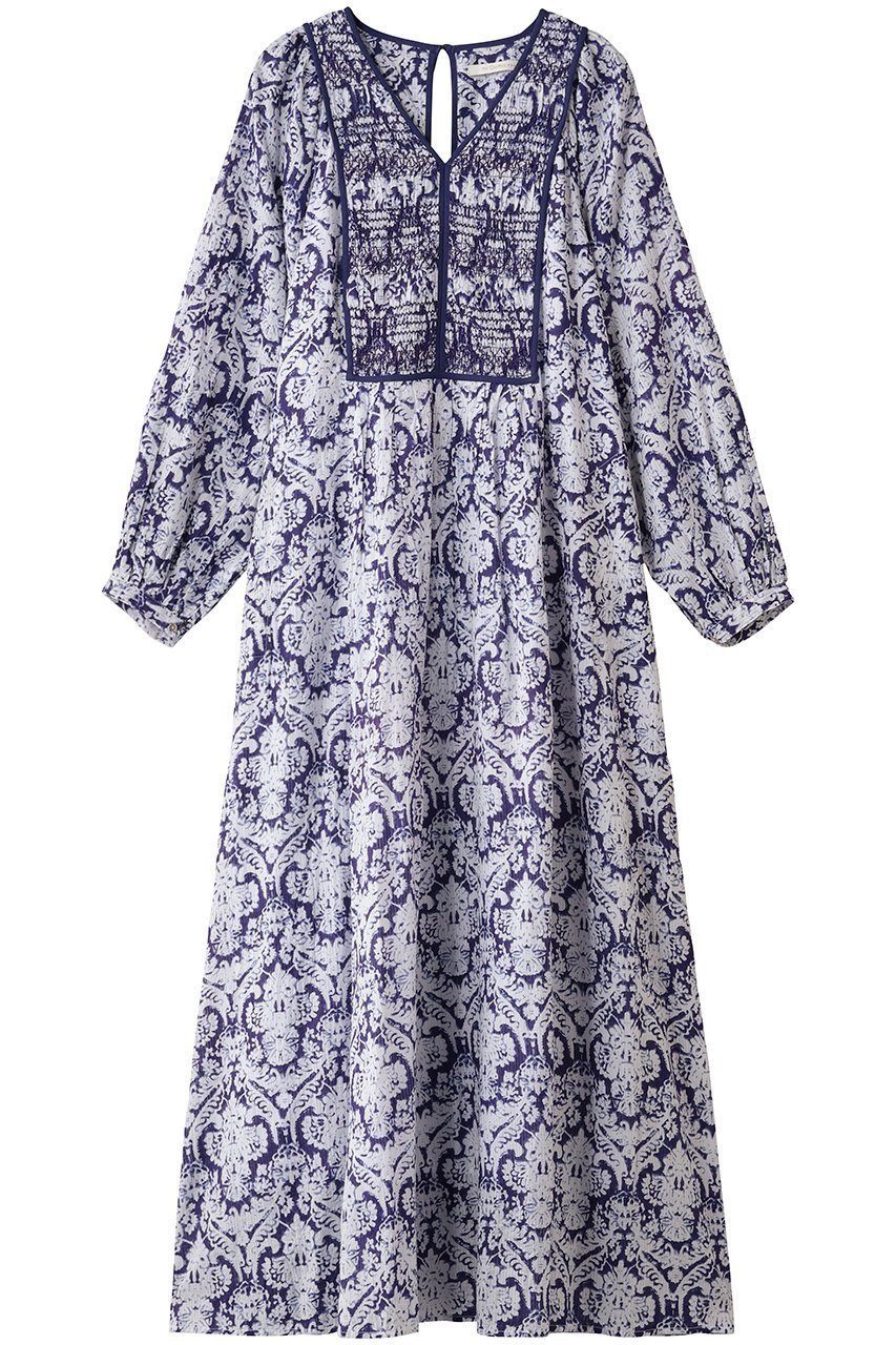 【ヌキテパ/NE QUITTEZ PAS】のDOBBY STRIPE ダマスク プリント ヨーク シャーリング ドレス インテリア・キッズ・メンズ・レディースファッション・服の通販 founy(ファニー) 　ファッション　Fashion　レディースファッション　Fashion for Women　ワンピース　Dresses　フォーマル・パーティードレス・結婚式用ドレス　Elegant & Casual Dresses　チュニック　Tunic Tops & Dresses　サンダル　Sandals, Summer Shoes　シャーリング　Shirring, Ruched　スリット　Slit, Slit Detail　チュニック　Tunic, Long Top　ドレス　Dress, One-Piece　パイピング　Piping, Trim Design　フェミニン　Feminine, Girly　プリント　Print, Printed Pattern　ヨーク　Yoke, Yoke Design　ロング　Long, Long-Length　新作・新入荷　New Arrivals / New In　パープル|ID: prp329100004689293 ipo3291000000033866533