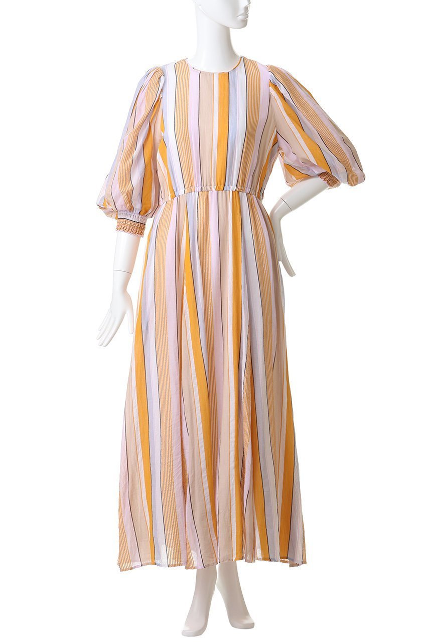 【ヌキテパ/NE QUITTEZ PAS】のCOTTON VOILE ストライプ ボリューム スリーブ ドレス 人気、トレンドファッション・服の通販 founy(ファニー) 　ファッション　Fashion　レディースファッション　Fashion for Women　ワンピース　Dresses　フォーマル・パーティードレス・結婚式用ドレス　Elegant & Casual Dresses　チュニック　Tunic Tops & Dresses　シャーリング　Shirring, Ruched　ストライプ　Stripe, Striped Pattern　スリーブ　Sleeve, Long Sleeve / Short Sleeve　チュニック　Tunic, Long Top　ドレス　Dress, One-Piece　バルーン　Balloon, Balloon Silhouette　フレア　Flare, Flared　ミックス　Mix, Mixed Style　ロング　Long, Long-Length　新作・新入荷　New Arrivals / New In　other-2|ID: prp329100004689295 ipo3291000000033866554