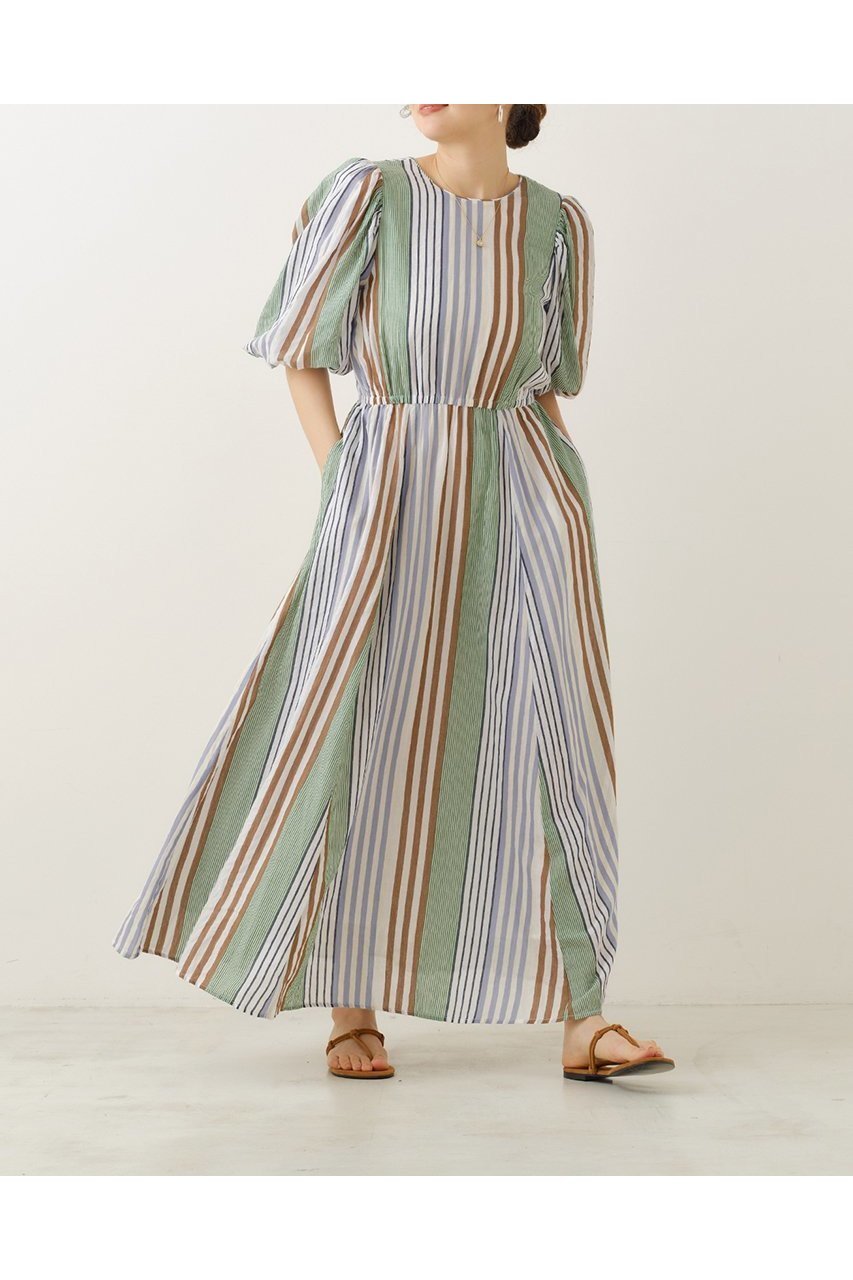 【ヌキテパ/NE QUITTEZ PAS】のCOTTON VOILE ストライプ ボリューム スリーブ ドレス 人気、トレンドファッション・服の通販 founy(ファニー) 　ファッション　Fashion　レディースファッション　Fashion for Women　ワンピース　Dresses　フォーマル・パーティードレス・結婚式用ドレス　Elegant & Casual Dresses　チュニック　Tunic Tops & Dresses　シャーリング　Shirring, Ruched　ストライプ　Stripe, Striped Pattern　スリーブ　Sleeve, Long Sleeve / Short Sleeve　チュニック　Tunic, Long Top　ドレス　Dress, One-Piece　バルーン　Balloon, Balloon Silhouette　フレア　Flare, Flared　ミックス　Mix, Mixed Style　ロング　Long, Long-Length　新作・新入荷　New Arrivals / New In　other-6|ID: prp329100004689295 ipo3291000000033866558