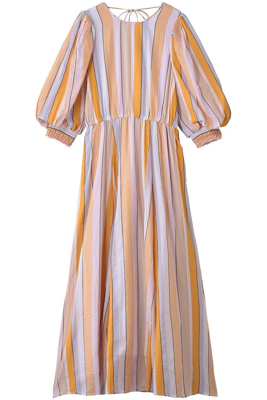 【ヌキテパ/NE QUITTEZ PAS】のCOTTON VOILE ストライプ ボリューム スリーブ ドレス インテリア・キッズ・メンズ・レディースファッション・服の通販 founy(ファニー) 　ファッション　Fashion　レディースファッション　Fashion for Women　ワンピース　Dresses　フォーマル・パーティードレス・結婚式用ドレス　Elegant & Casual Dresses　チュニック　Tunic Tops & Dresses　シャーリング　Shirring, Ruched　ストライプ　Stripe, Striped Pattern　スリーブ　Sleeve, Long Sleeve / Short Sleeve　チュニック　Tunic, Long Top　ドレス　Dress, One-Piece　バルーン　Balloon, Balloon Silhouette　フレア　Flare, Flared　ミックス　Mix, Mixed Style　ロング　Long, Long-Length　オレンジ|ID: prp329100004689295 ipo3291000000035358107