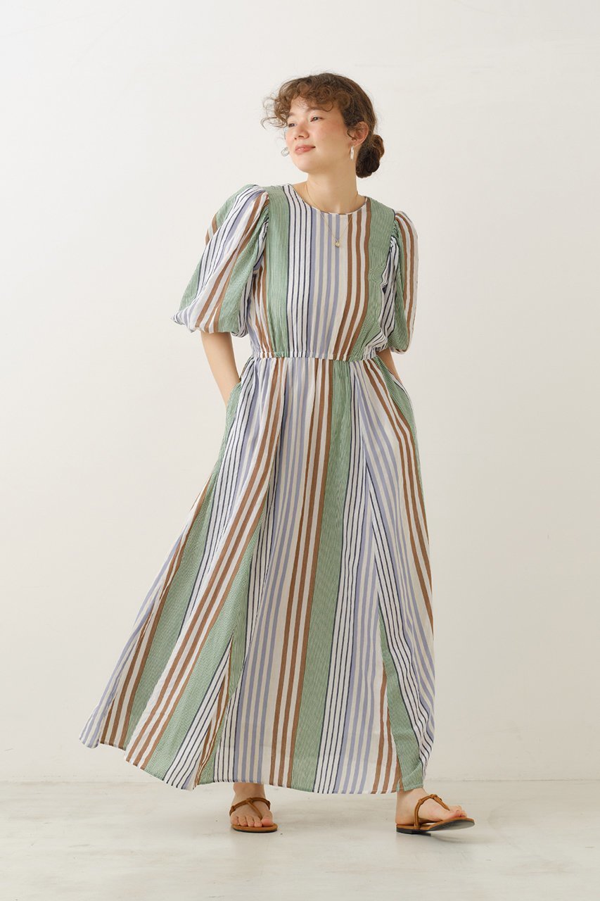 【ヌキテパ/NE QUITTEZ PAS】のCOTTON VOILE ストライプ ボリューム スリーブ ドレス 人気、トレンドファッション・服の通販 founy(ファニー) 　ファッション　Fashion　レディースファッション　Fashion for Women　ワンピース　Dresses　フォーマル・パーティードレス・結婚式用ドレス　Elegant & Casual Dresses　チュニック　Tunic Tops & Dresses　シャーリング　Shirring, Ruched　ストライプ　Stripe, Striped Pattern　スリーブ　Sleeve, Long Sleeve / Short Sleeve　チュニック　Tunic, Long Top　ドレス　Dress, One-Piece　バルーン　Balloon, Balloon Silhouette　フレア　Flare, Flared　ミックス　Mix, Mixed Style　ロング　Long, Long-Length　other-6|ID: prp329100004689295 ipo3291000000035358115