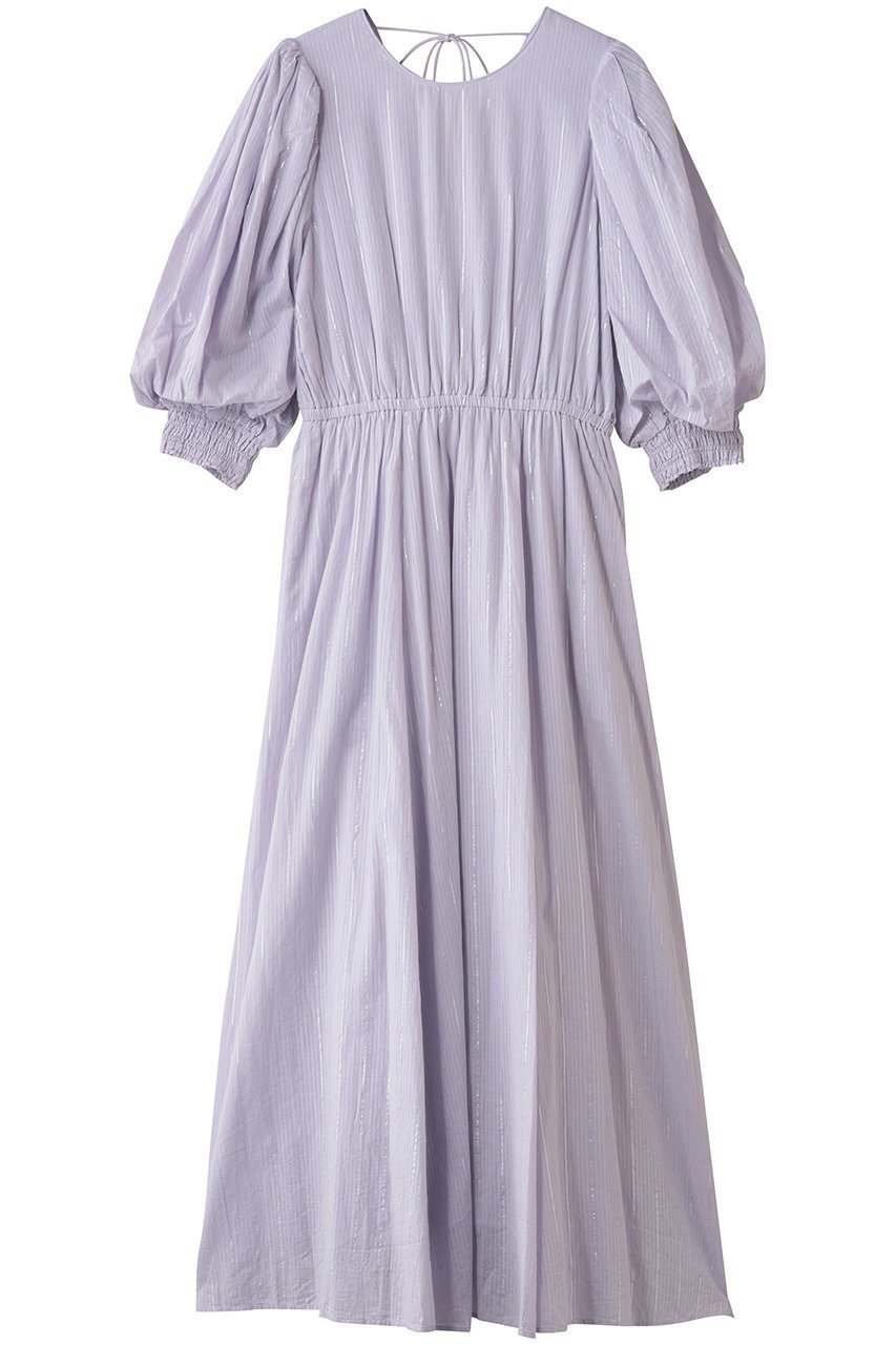 【ヌキテパ/NE QUITTEZ PAS】のCOTTON LUREX ストライプ ボリューム スリーブ ドレス インテリア・キッズ・メンズ・レディースファッション・服の通販 founy(ファニー) 　ファッション　Fashion　レディースファッション　Fashion for Women　ワンピース　Dresses　フォーマル・パーティードレス・結婚式用ドレス　Elegant & Casual Dresses　チュニック　Tunic Tops & Dresses　ストライプ　Stripe, Striped Pattern　スリーブ　Sleeve, Long Sleeve / Short Sleeve　チュニック　Tunic, Long Top　ドレス　Dress, One-Piece　フェミニン　Feminine, Girly　リボン　Ribbon, Bow　ロング　Long, Long-Length　エレガント 上品　Elegant　新作・新入荷　New Arrivals / New In　ラベンダー|ID: prp329100004689297 ipo3291000000033866578