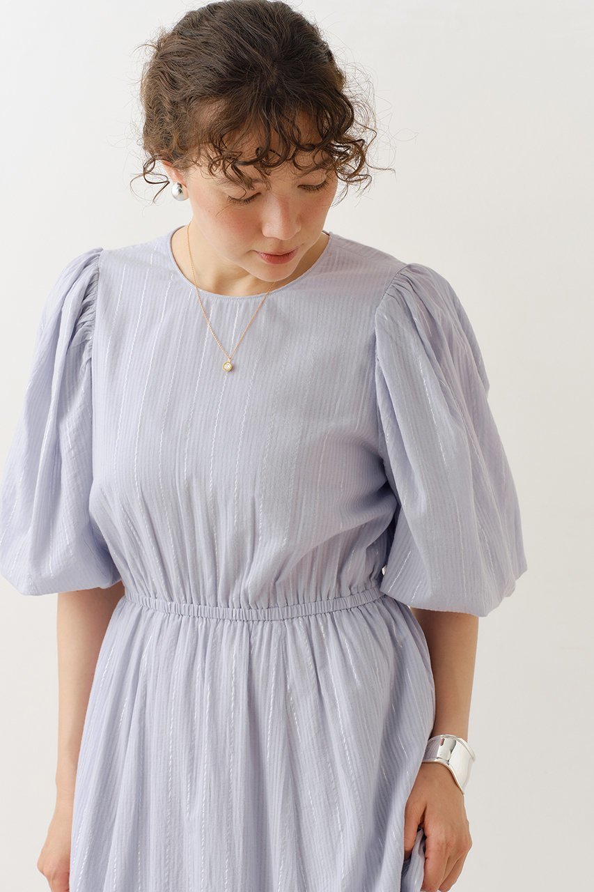 【ヌキテパ/NE QUITTEZ PAS】のCOTTON LUREX ストライプ ボリューム スリーブ ドレス 人気、トレンドファッション・服の通販 founy(ファニー) 　ファッション　Fashion　レディースファッション　Fashion for Women　ワンピース　Dresses　フォーマル・パーティードレス・結婚式用ドレス　Elegant & Casual Dresses　チュニック　Tunic Tops & Dresses　ストライプ　Stripe, Striped Pattern　スリーブ　Sleeve, Long Sleeve / Short Sleeve　チュニック　Tunic, Long Top　ドレス　Dress, One-Piece　フェミニン　Feminine, Girly　リボン　Ribbon, Bow　ロング　Long, Long-Length　エレガント 上品　Elegant　新作・新入荷　New Arrivals / New In　other-6|ID: prp329100004689297 ipo3291000000033866584