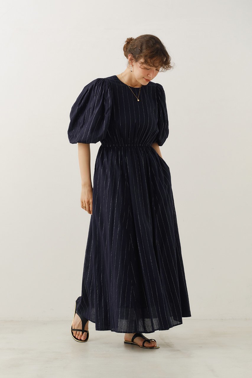 【ヌキテパ/NE QUITTEZ PAS】のCOTTON LUREX ストライプ ボリューム スリーブ ドレス 人気、トレンドファッション・服の通販 founy(ファニー) 　ファッション　Fashion　レディースファッション　Fashion for Women　ワンピース　Dresses　フォーマル・パーティードレス・結婚式用ドレス　Elegant & Casual Dresses　チュニック　Tunic Tops & Dresses　ストライプ　Stripe, Striped Pattern　スリーブ　Sleeve, Long Sleeve / Short Sleeve　チュニック　Tunic, Long Top　ドレス　Dress, One-Piece　フェミニン　Feminine, Girly　リボン　Ribbon, Bow　ロング　Long, Long-Length　エレガント 上品　Elegant　other-6|ID: prp329100004689297 ipo3291000000035695052