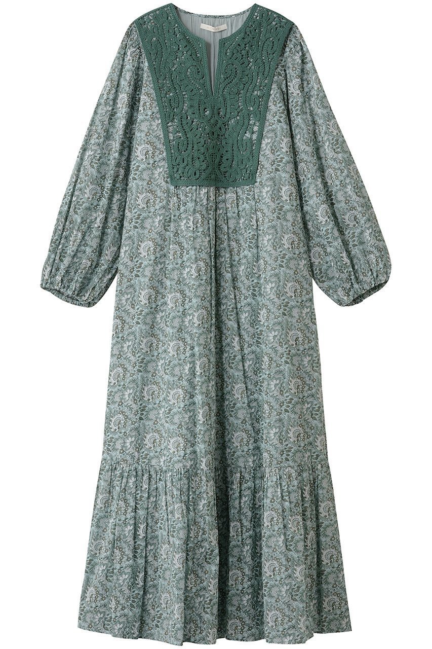 【ヌキテパ/NE QUITTEZ PAS】のCOTTON ORGANZA ペイズリー ダンス レース ヨーク ドレス インテリア・キッズ・メンズ・レディースファッション・服の通販 founy(ファニー) 　ファッション　Fashion　レディースファッション　Fashion for Women　ワンピース　Dresses　フォーマル・パーティードレス・結婚式用ドレス　Elegant & Casual Dresses　チュニック　Tunic Tops & Dresses　スリット　Slit, Slit Detail　スリーブ　Sleeve, Long Sleeve / Short Sleeve　チュニック　Tunic, Long Top　ドレス　Dress, One-Piece　ペイズリー　Paisley, Ethnic Pattern　ヨーク　Yoke, Yoke Design　リゾート　Resort, Vacation Style　リラックス　Relax, Relaxed Fit　レース　Lace, Lace Fabric　ロング　Long, Long-Length　新作・新入荷　New Arrivals / New In　グリーン|ID: prp329100004689298 ipo3291000000033866592