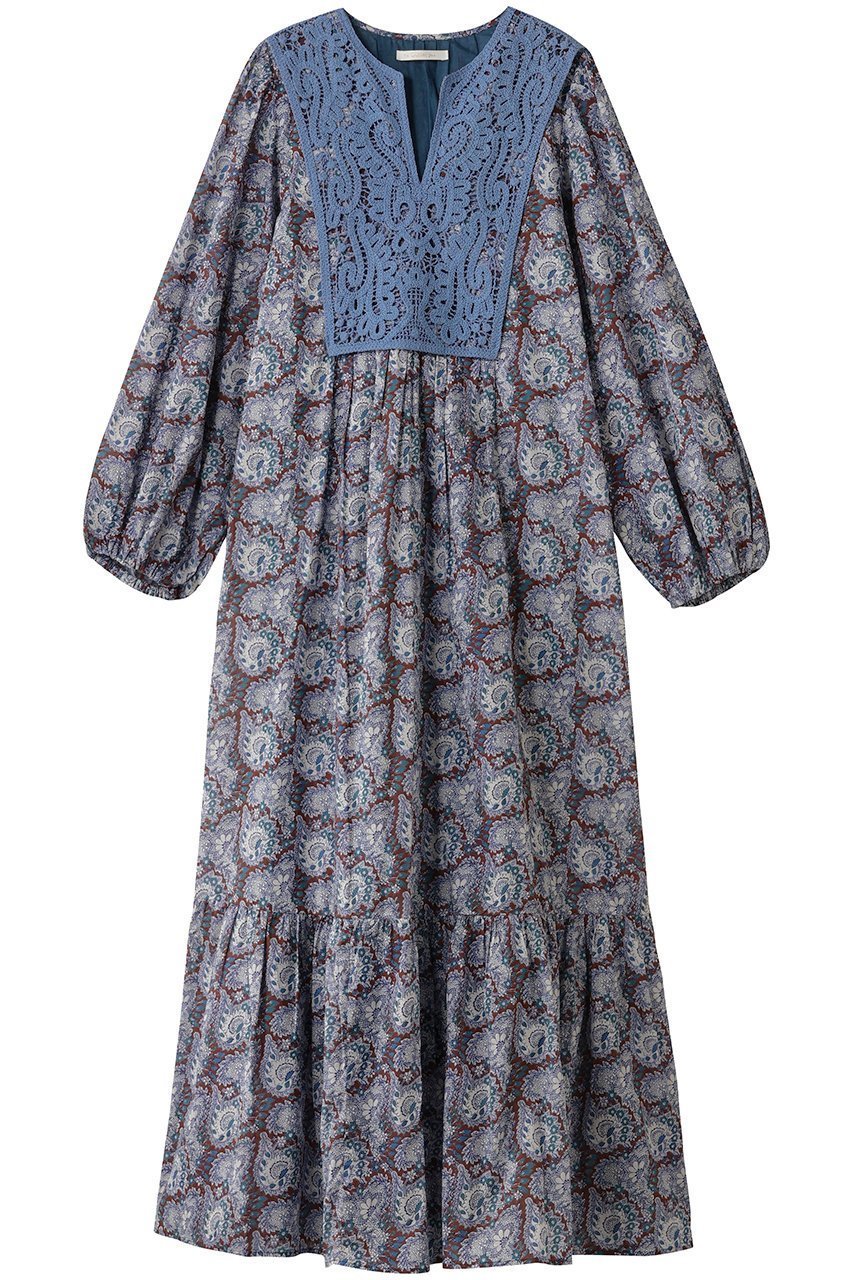 【ヌキテパ/NE QUITTEZ PAS】のCOTTON ORGANZA ペイズリー ダンス レース ヨーク ドレス インテリア・キッズ・メンズ・レディースファッション・服の通販 founy(ファニー) 　ファッション　Fashion　レディースファッション　Fashion for Women　ワンピース　Dresses　フォーマル・パーティードレス・結婚式用ドレス　Elegant & Casual Dresses　チュニック　Tunic Tops & Dresses　スリット　Slit, Slit Detail　スリーブ　Sleeve, Long Sleeve / Short Sleeve　チュニック　Tunic, Long Top　ドレス　Dress, One-Piece　ペイズリー　Paisley, Ethnic Pattern　ヨーク　Yoke, Yoke Design　リゾート　Resort, Vacation Style　リラックス　Relax, Relaxed Fit　レース　Lace, Lace Fabric　ロング　Long, Long-Length　ブルー|ID: prp329100004689298 ipo3291000000035402715