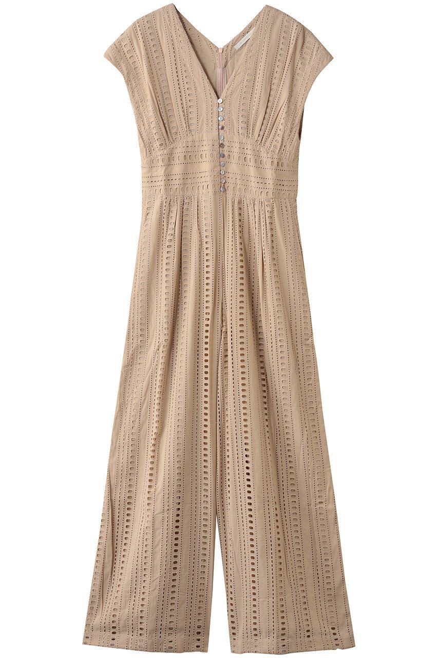 【ヌキテパ/NE QUITTEZ PAS】のSTRIPE CUTWORK オールインワン インテリア・キッズ・メンズ・レディースファッション・服の通販 founy(ファニー) 　ファッション　Fashion　レディースファッション　Fashion for Women　パンツ　Pants & Trousers　ギャザー　Gathered, Ruffled　ストライプ　Stripe, Striped Pattern　フロント　Front, Front Design　ワーク　Workwear, Utility Style　エレガント 上品　Elegant　ベージュ|ID: prp329100004689300 ipo3291000000036204070