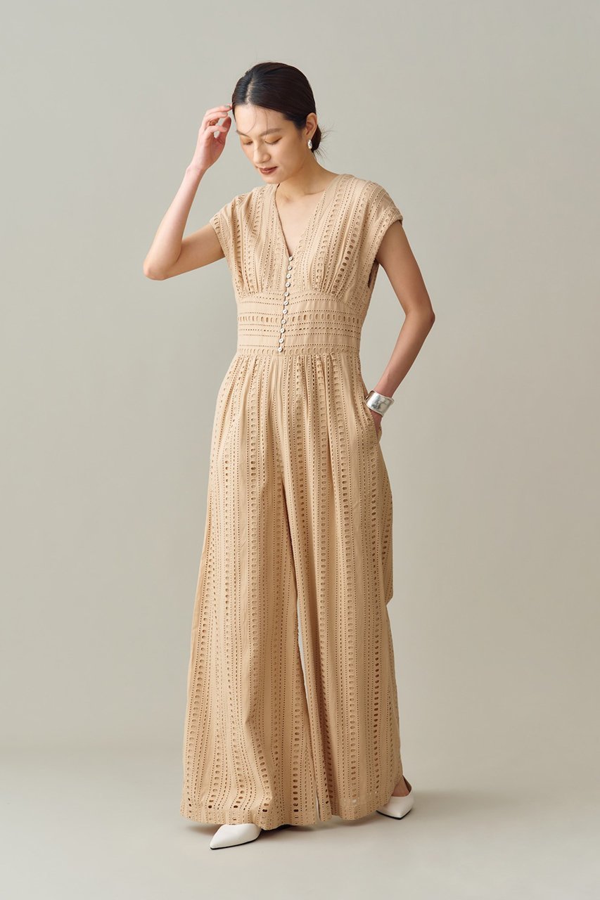 【ヌキテパ/NE QUITTEZ PAS】のSTRIPE CUTWORK オールインワン 人気、トレンドファッション・服の通販 founy(ファニー) 　ファッション　Fashion　レディースファッション　Fashion for Women　パンツ　Pants & Trousers　ギャザー　Gathered, Ruffled　ストライプ　Stripe, Striped Pattern　フロント　Front, Front Design　ワーク　Workwear, Utility Style　エレガント 上品　Elegant　other-6|ID: prp329100004689300 ipo3291000000036204078