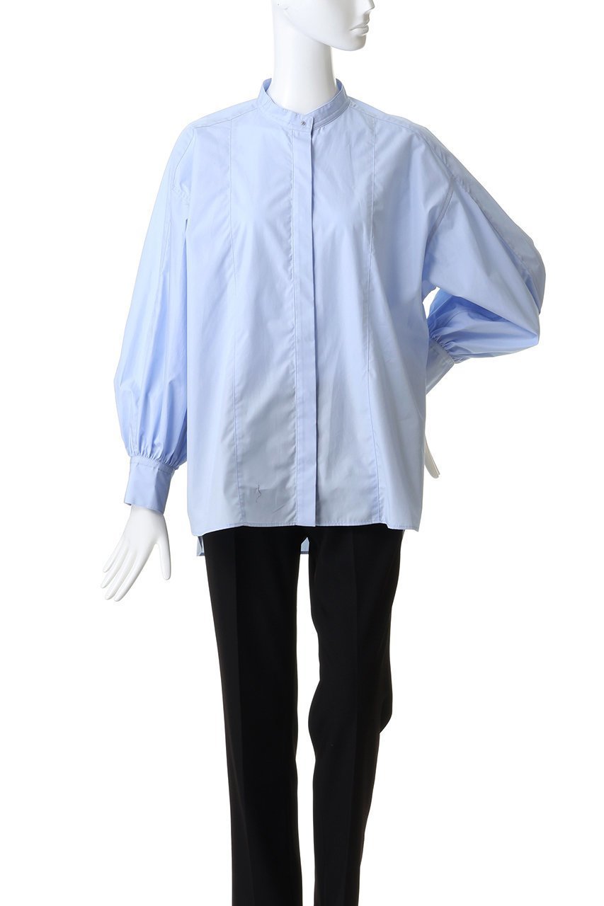 【プルミエ アロンディスモン/1er Arrondissement】のコットンポプリンバンドカラーシャツ 人気、トレンドファッション・服の通販 founy(ファニー) 　ファッション　Fashion　レディースファッション　Fashion for Women　トップス・カットソー　Cut & Sew Tops　シャツ・ブラウス・オフィスカジュアル　Elegant Blouses & Button-Ups　ギャザー　Gathered, Ruffled　スラックス　Slacks, Dress Pants　スリット　Slit, Slit Detail　スリーブ　Sleeve, Long Sleeve / Short Sleeve　デニム　Denim, Jeans Material　ロング　Long, Long-Length　新作・新入荷　New Arrivals / New In　other-2|ID: prp329100004689302 ipo3291000000033866621