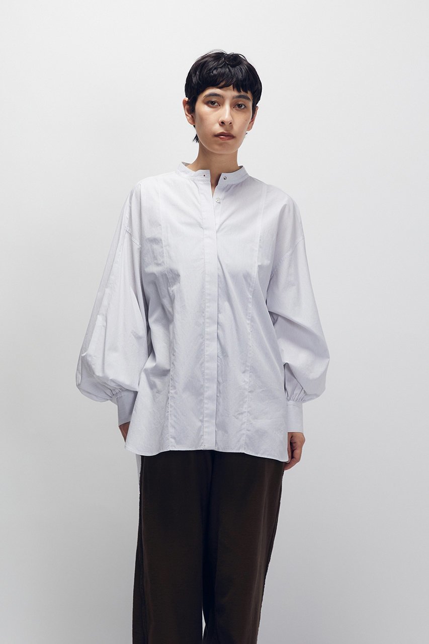 【プルミエ アロンディスモン/1er Arrondissement】のコットンポプリンバンドカラーシャツ 人気、トレンドファッション・服の通販 founy(ファニー) 　ファッション　Fashion　レディースファッション　Fashion for Women　トップス・カットソー　Cut & Sew Tops　シャツ・ブラウス・オフィスカジュアル　Elegant Blouses & Button-Ups　ギャザー　Gathered, Ruffled　スラックス　Slacks, Dress Pants　スリット　Slit, Slit Detail　スリーブ　Sleeve, Long Sleeve / Short Sleeve　デニム　Denim, Jeans Material　ロング　Long, Long-Length　other-6|ID: prp329100004689302 ipo3291000000034154547