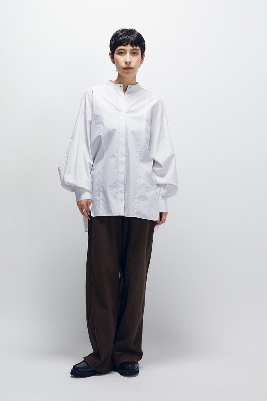 【プルミエ アロンディスモン/1er Arrondissement】のコットンポプリンバンドカラーシャツ 人気、トレンドファッション・服の通販 founy(ファニー) 　ファッション　Fashion　レディースファッション　Fashion for Women　トップス・カットソー　Cut & Sew Tops　シャツ・ブラウス・オフィスカジュアル　Elegant Blouses & Button-Ups　ギャザー　Gathered, Ruffled　スラックス　Slacks, Dress Pants　スリット　Slit, Slit Detail　スリーブ　Sleeve, Long Sleeve / Short Sleeve　デニム　Denim, Jeans Material　ロング　Long, Long-Length　other-8|ID: prp329100004689302 ipo3291000000034154549