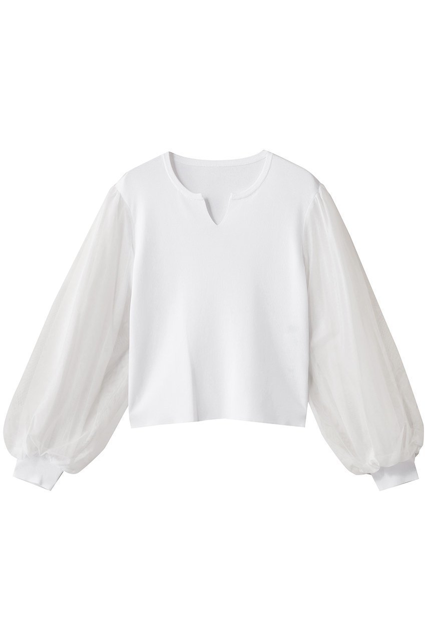 【アルアバイル/allureville】のチュールスリーブプルオーバー 人気、トレンドファッション・服の通販 founy(ファニー) 　ファッション　Fashion　レディースファッション　Fashion for Women　トップス・カットソー　Cut & Sew Tops　ニット　Knit Tops & Sweaters　カジュアルプルオーバー・ニットトップス　Pullovers & Knit Tops / Casual Pullovers　シアー　Sheer, See-Through　シンプル　Simple, Minimal　スリーブ　Sleeve, Long Sleeve / Short Sleeve　フェミニン　Feminine, Girly　新作・新入荷　New Arrivals / New In　 other-1|ID: prp329100004689308 ipo3291000000033866652