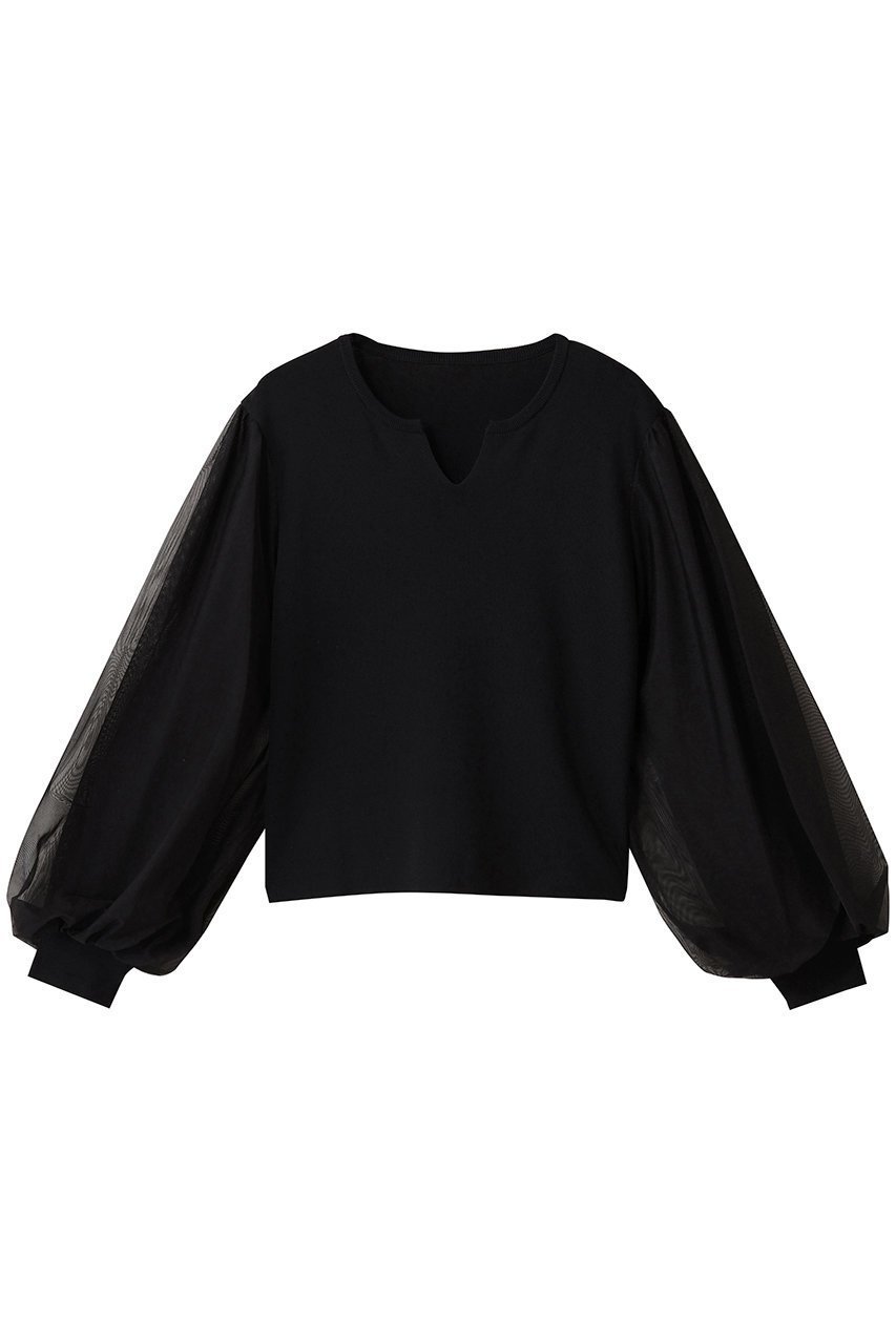【アルアバイル/allureville】のチュールスリーブプルオーバー インテリア・キッズ・メンズ・レディースファッション・服の通販 founy(ファニー) 　ファッション　Fashion　レディースファッション　Fashion for Women　トップス・カットソー　Cut & Sew Tops　ニット　Knit Tops & Sweaters　カジュアルプルオーバー・ニットトップス　Pullovers & Knit Tops / Casual Pullovers　シアー　Sheer, See-Through　シンプル　Simple, Minimal　スリーブ　Sleeve, Long Sleeve / Short Sleeve　フェミニン　Feminine, Girly　新作・新入荷　New Arrivals / New In　ブラック|ID: prp329100004689308 ipo3291000000033866656