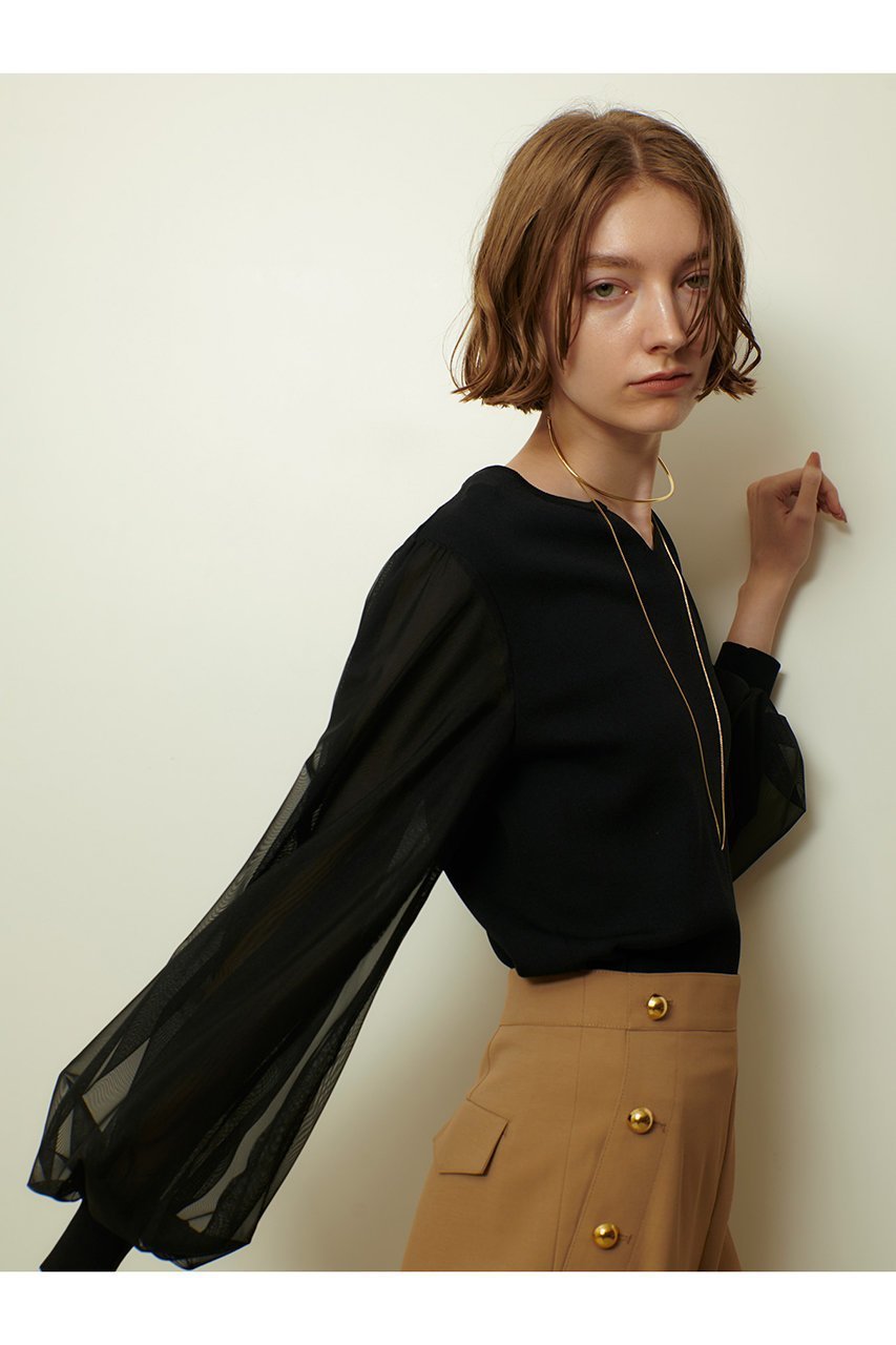 【アルアバイル/allureville】のチュールスリーブプルオーバー 人気、トレンドファッション・服の通販 founy(ファニー) ファッション Fashion レディースファッション Fashion for Women トップス・カットソー Cut & Sew Tops ニット Knit Tops & Sweaters カジュアルプルオーバー・ニットトップス Pullovers & Knit Tops / Casual Pullovers シアー Sheer, See-Through シンプル Simple, Minimal スリーブ Sleeve, Long Sleeve / Short Sleeve フェミニン Feminine, Girly other-7|ID: prp329100004689308 ipo3291000000034575964