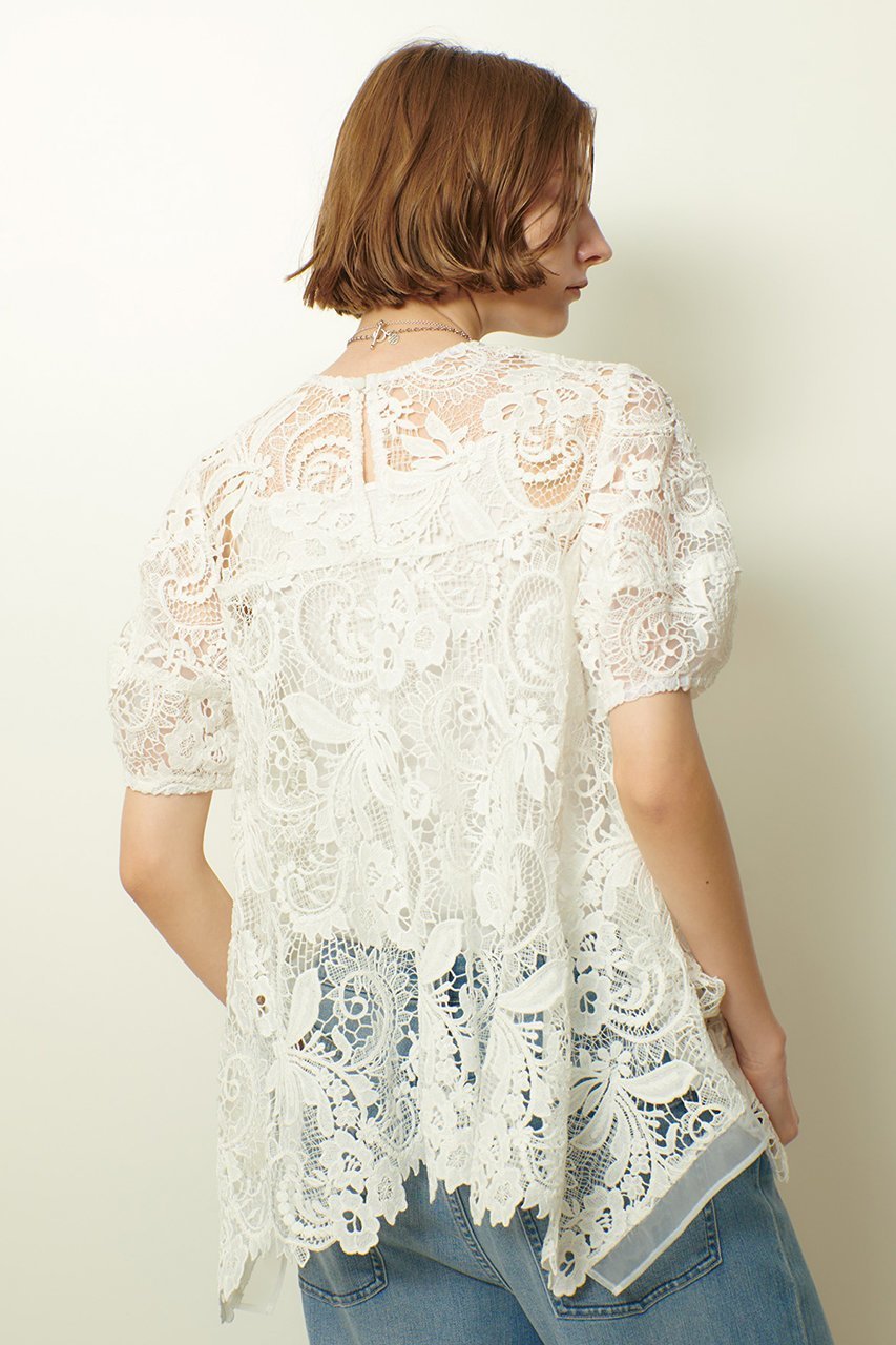 【アルアバイル/allureville】のコードレースブラウス 人気、トレンドファッション・服の通販 founy(ファニー) 　ファッション　Fashion　レディースファッション　Fashion for Women　トップス・カットソー　Cut & Sew Tops　シャツ・ブラウス・オフィスカジュアル　Elegant Blouses & Button-Ups　イレギュラーヘム　Irregular Hem　ショート　Short, Short Length　スリーブ　Sleeve, Long Sleeve / Short Sleeve　チュール　Tulip, Tulip Motif　デニム　Denim, Jeans Material　フレア　Flare, Flared　レース　Lace, Lace Fabric　other-6|ID: prp329100004689311 ipo3291000000035275908