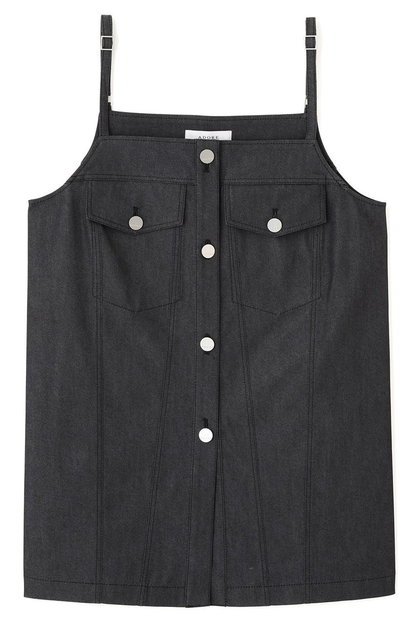 【アドーア/ADORE】のデニムライクストレッチブラウス インテリア・キッズ・メンズ・レディースファッション・服の通販 founy(ファニー) 　ファッション　Fashion　レディースファッション　Fashion for Women　トップス・カットソー　Cut & Sew Tops　キャミソール&ノースリーブ　Camisoles & Sleeveless Tops　シャツ・ブラウス・オフィスカジュアル　Elegant Blouses & Button-Ups　クール　Cool, Chic　ストリング　String, Drawstring　ストレッチ　Stretch, Stretchy Fabric　デニム　Denim, Jeans Material　ノースリーブ　Sleeveless, No-Sleeve　新作・新入荷　New Arrivals / New In　ブラック|ID: prp329100004689334 ipo3291000000033866836