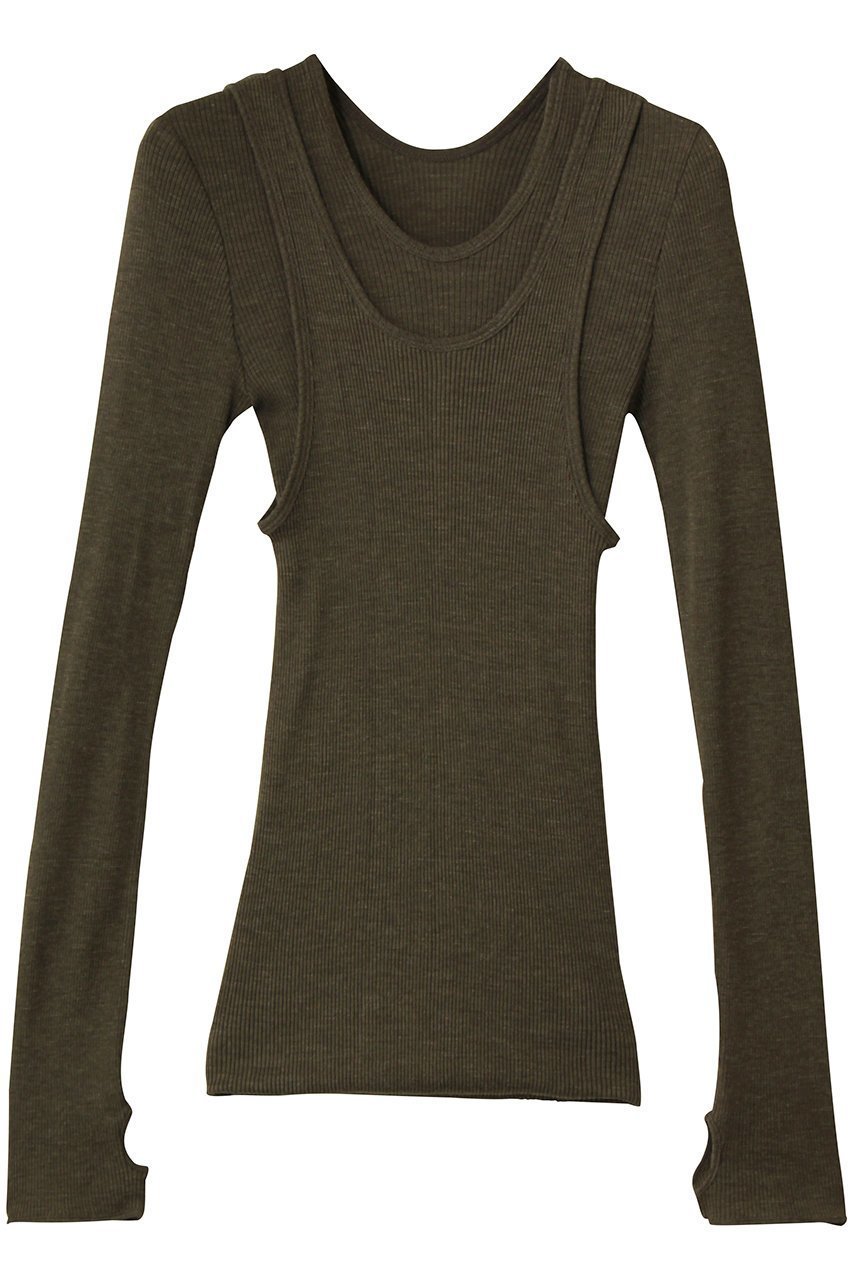 【デザイン ワークス/DESIGN WORKS】の【HAKUJI】Wool rib layerd レイヤードロングスリーブプルオーバー インテリア・キッズ・メンズ・レディースファッション・服の通販 founy(ファニー) 　ファッション　Fashion　レディースファッション　Fashion for Women　トップス・カットソー　Cut & Sew Tops　シャツ・ブラウス・オフィスカジュアル　Elegant Blouses & Button-Ups　ロングTシャツ・Tシャツ　Longline T-Shirts & Tees　カジュアルプルオーバー・ニットトップス　Pullovers & Knit Tops / Casual Pullovers　カットソー・ベーシックTシャツ　Cut-and-Sewn Tops / Stretch Tees & Basics　シンプル　Simple, Minimal　スリーブ　Sleeve, Long Sleeve / Short Sleeve　タンク　Tank Top, Sleeveless Top　バランス　Balance, Style Balance　ロング　Long, Long-Length　長袖　Long Sleeve, Full Sleeve　カーキ|ID: prp329100004689352 ipo3291000000035402840