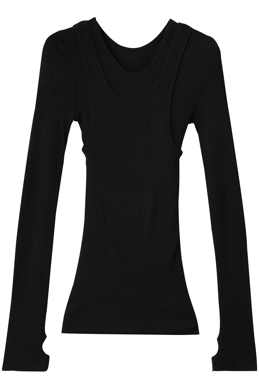 【デザイン ワークス/DESIGN WORKS】の【HAKUJI】Wool rib layerd レイヤードロングスリーブプルオーバー インテリア・キッズ・メンズ・レディースファッション・服の通販 founy(ファニー) 　ファッション　Fashion　レディースファッション　Fashion for Women　トップス・カットソー　Cut & Sew Tops　シャツ・ブラウス・オフィスカジュアル　Elegant Blouses & Button-Ups　ロングTシャツ・Tシャツ　Longline T-Shirts & Tees　カジュアルプルオーバー・ニットトップス　Pullovers & Knit Tops / Casual Pullovers　カットソー・ベーシックTシャツ　Cut-and-Sewn Tops / Stretch Tees & Basics　シンプル　Simple, Minimal　スリーブ　Sleeve, Long Sleeve / Short Sleeve　タンク　Tank Top, Sleeveless Top　バランス　Balance, Style Balance　ロング　Long, Long-Length　長袖　Long Sleeve, Full Sleeve　ブラック|ID: prp329100004689352 ipo3291000000035402841