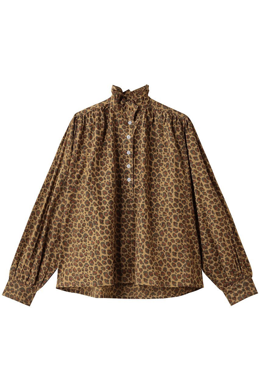 【エスゼット ブロックプリント/SZ Blockprints】のKALI TOP LEOPARD フリルスタンドカラーシャツ 人気、トレンドファッション・服の通販 founy(ファニー) 　ファッション　Fashion　レディースファッション　Fashion for Women　トップス・カットソー　Cut & Sew Tops　シャツ・ブラウス・オフィスカジュアル　Elegant Blouses & Button-Ups　エレガント 上品　Elegant　ギャザー　Gathered, Ruffled　スタンド　Stand Collar, Upright Stand　スリーブ　Sleeve, Long Sleeve / Short Sleeve　フリル　Frill, Ruffle　レオパード　Leopard, Animal Print　ロング　Long, Long-Length　新作・新入荷　New Arrivals / New In　 other-1|ID: prp329100004689381 ipo3291000000033867174