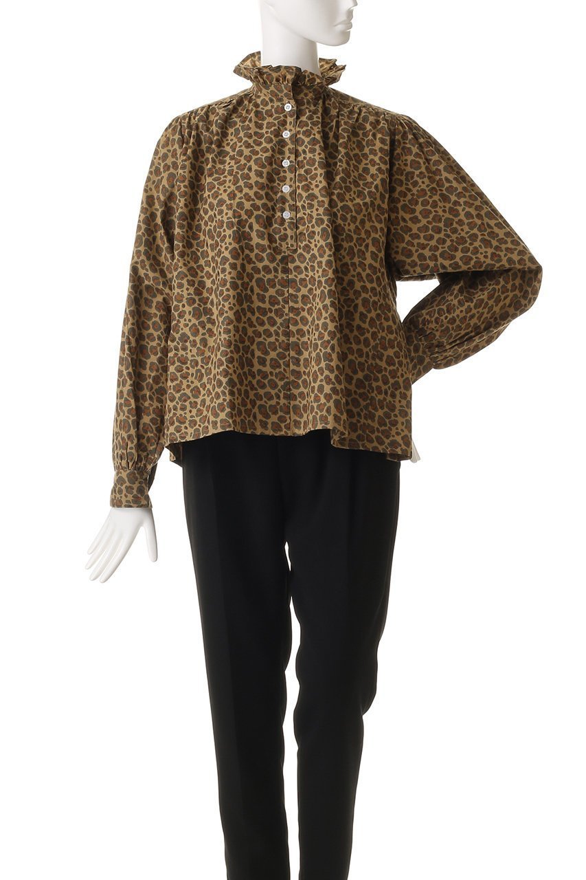 【エスゼット ブロックプリント/SZ Blockprints】のKALI TOP LEOPARD フリルスタンドカラーシャツ 人気、トレンドファッション・服の通販 founy(ファニー) 　ファッション　Fashion　レディースファッション　Fashion for Women　トップス・カットソー　Cut & Sew Tops　シャツ・ブラウス・オフィスカジュアル　Elegant Blouses & Button-Ups　エレガント 上品　Elegant　ギャザー　Gathered, Ruffled　スタンド　Stand Collar, Upright Stand　スリーブ　Sleeve, Long Sleeve / Short Sleeve　フリル　Frill, Ruffle　レオパード　Leopard, Animal Print　ロング　Long, Long-Length　新作・新入荷　New Arrivals / New In　other-2|ID: prp329100004689381 ipo3291000000033867177