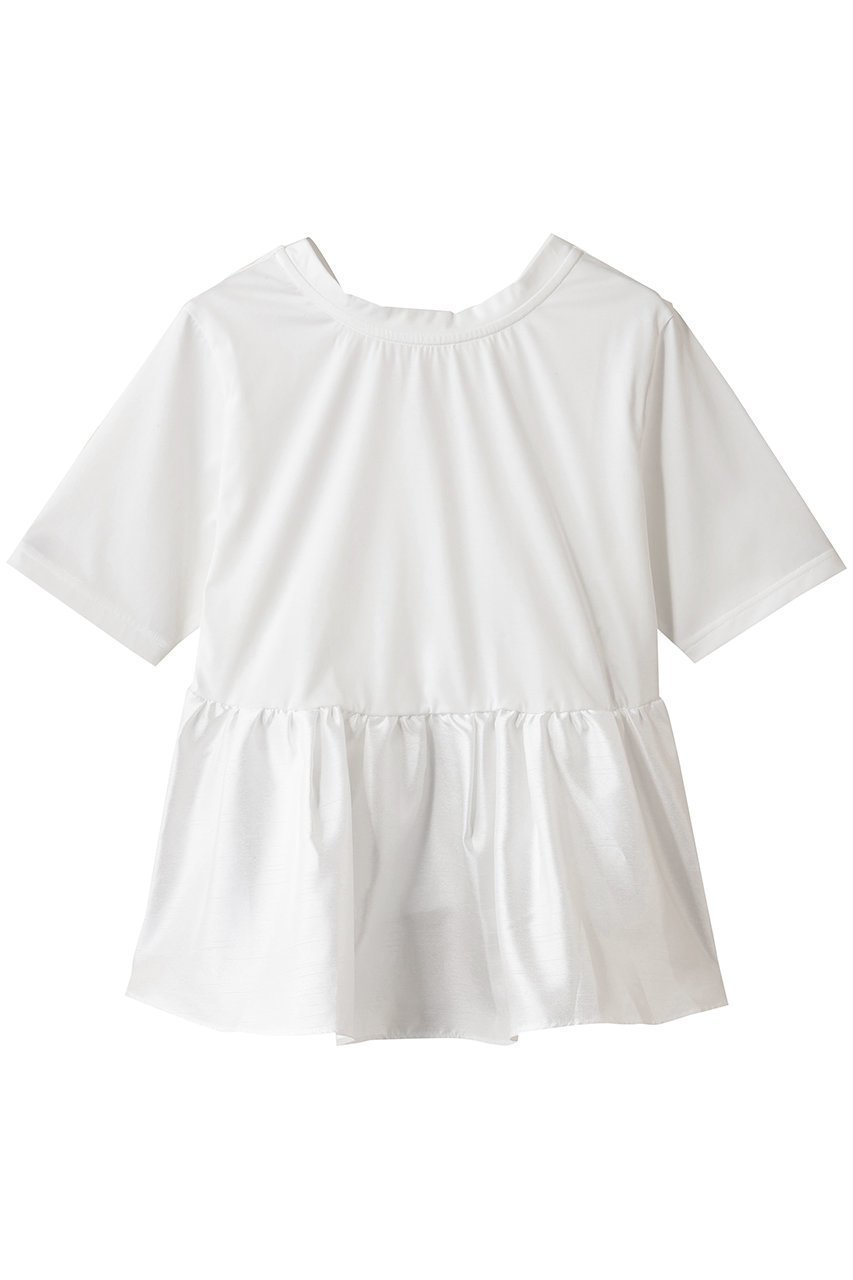 【ミディウミソリッド/MIDIUMISOLID】のwoven switching 2way peplum トップ インテリア・キッズ・メンズ・レディースファッション・服の通販 founy(ファニー) 　ファッション　Fashion　レディースファッション　Fashion for Women　トップス・カットソー　Cut & Sew Tops　シャツ・ブラウス・オフィスカジュアル　Elegant Blouses & Button-Ups　ロングTシャツ・Tシャツ　Longline T-Shirts & Tees　カットソー・ベーシックTシャツ　Cut-and-Sewn Tops / Stretch Tees & Basics　なめらか　Smooth, Silky Texture　カットソー　Cut and Sewn Top　ショート　Short, Short Length　スリーブ　Sleeve, Long Sleeve / Short Sleeve　ペプラム　Peplum, Flared Hem　ボトム　Bottoms, Lower Wear　エレガント 上品　Elegant　新作・新入荷　New Arrivals / New In　off white|ID: prp329100004689389 ipo3291000000033867231