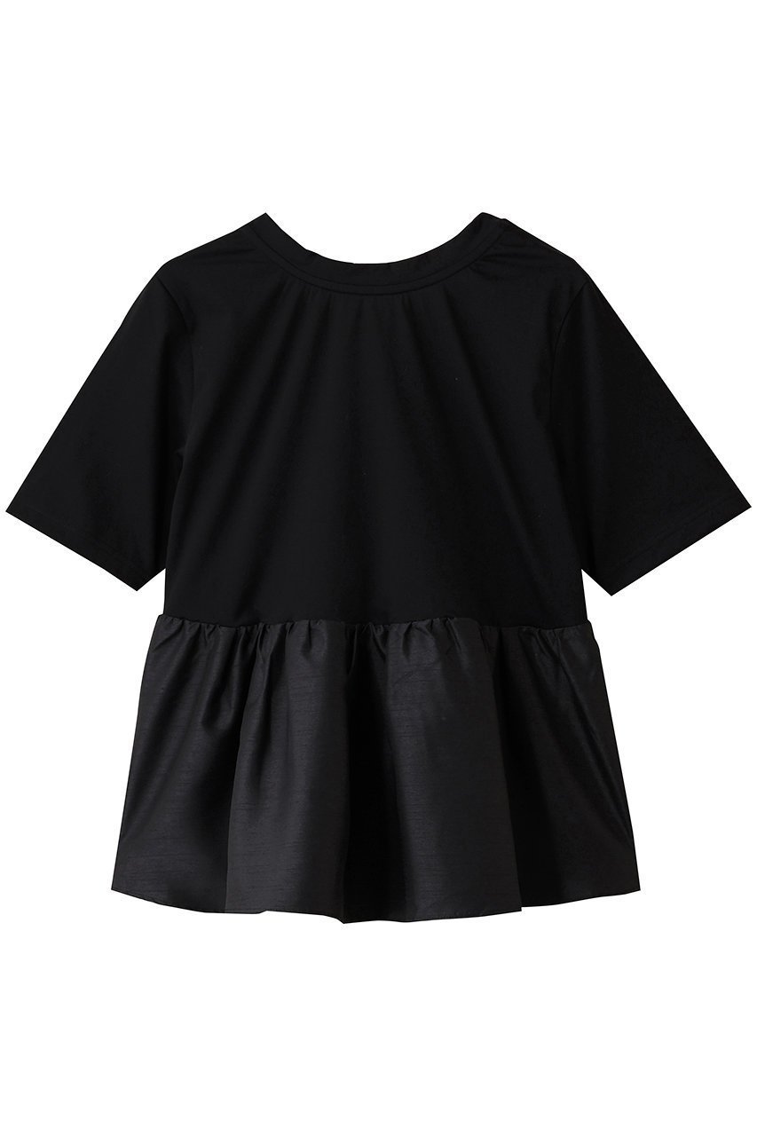 【ミディウミソリッド/MIDIUMISOLID】のwoven switching 2way peplum トップ インテリア・キッズ・メンズ・レディースファッション・服の通販 founy(ファニー) 　ファッション　Fashion　レディースファッション　Fashion for Women　トップス・カットソー　Cut & Sew Tops　シャツ・ブラウス・オフィスカジュアル　Elegant Blouses & Button-Ups　ロングTシャツ・Tシャツ　Longline T-Shirts & Tees　カットソー・ベーシックTシャツ　Cut-and-Sewn Tops / Stretch Tees & Basics　なめらか　Smooth, Silky Texture　カットソー　Cut and Sewn Top　ショート　Short, Short Length　スリーブ　Sleeve, Long Sleeve / Short Sleeve　ペプラム　Peplum, Flared Hem　ボトム　Bottoms, Lower Wear　エレガント 上品　Elegant　新作・新入荷　New Arrivals / New In　black|ID: prp329100004689389 ipo3291000000033867234