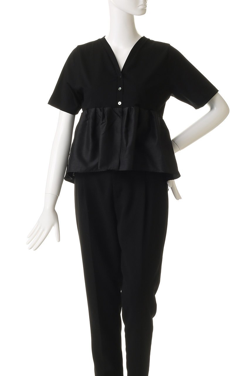 【ミディウミソリッド/MIDIUMISOLID】のwoven switching 2way peplum トップ 人気、トレンドファッション・服の通販 founy(ファニー) 　ファッション　Fashion　レディースファッション　Fashion for Women　トップス・カットソー　Cut & Sew Tops　シャツ・ブラウス・オフィスカジュアル　Elegant Blouses & Button-Ups　ロングTシャツ・Tシャツ　Longline T-Shirts & Tees　カットソー・ベーシックTシャツ　Cut-and-Sewn Tops / Stretch Tees & Basics　なめらか　Smooth, Silky Texture　カットソー　Cut and Sewn Top　ショート　Short, Short Length　スリーブ　Sleeve, Long Sleeve / Short Sleeve　ペプラム　Peplum, Flared Hem　ボトム　Bottoms, Lower Wear　エレガント 上品　Elegant　新作・新入荷　New Arrivals / New In　other-6|ID: prp329100004689389 ipo3291000000033867242