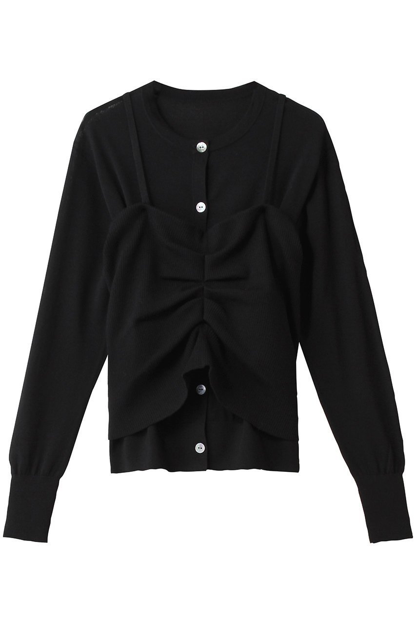 【エステータ/esteta】のビスチェカーディガン インテリア・キッズ・メンズ・レディースファッション・服の通販 founy(ファニー) 　ファッション　Fashion　レディースファッション　Fashion for Women　トップス・カットソー　Cut & Sew Tops　ニット　Knit Tops & Sweaters　カーディガン・羽織り　Layered Style Cardigans　ビスチェ　Bustiers & Corset Tops / Layered Bustier Style　エレガント 上品　Elegant　カーディガン　Cardigan, Knitwear　シャーリング　Shirring, Ruched　ビスチェ　Bustier, Corset Top　新作・新入荷　New Arrivals / New In　A/W・秋冬　Autumn/Winter　ブラック|ID: prp329100004689404 ipo3291000000033867329