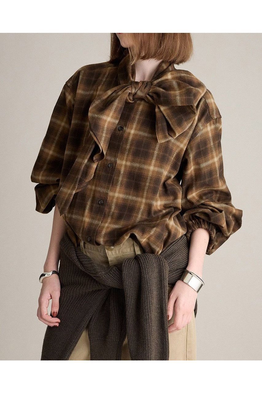 【ブリル/BRILL】のネルボータイブラウス 人気、トレンドファッション・服の通販 founy(ファニー) 　ファッション　Fashion　レディースファッション　Fashion for Women　トップス・カットソー　Cut & Sew Tops　シャツ・ブラウス・オフィスカジュアル　Elegant Blouses & Button-Ups　ギャザー　Gathered, Ruffled　スリーブ　Sleeve, Long Sleeve / Short Sleeve　フロント　Front, Front Design　リボン　Ribbon, Bow　ロング　Long, Long-Length　エレガント 上品　Elegant　新作・新入荷　New Arrivals / New In　 other-1|ID: prp329100004689413 ipo3291000000033867381