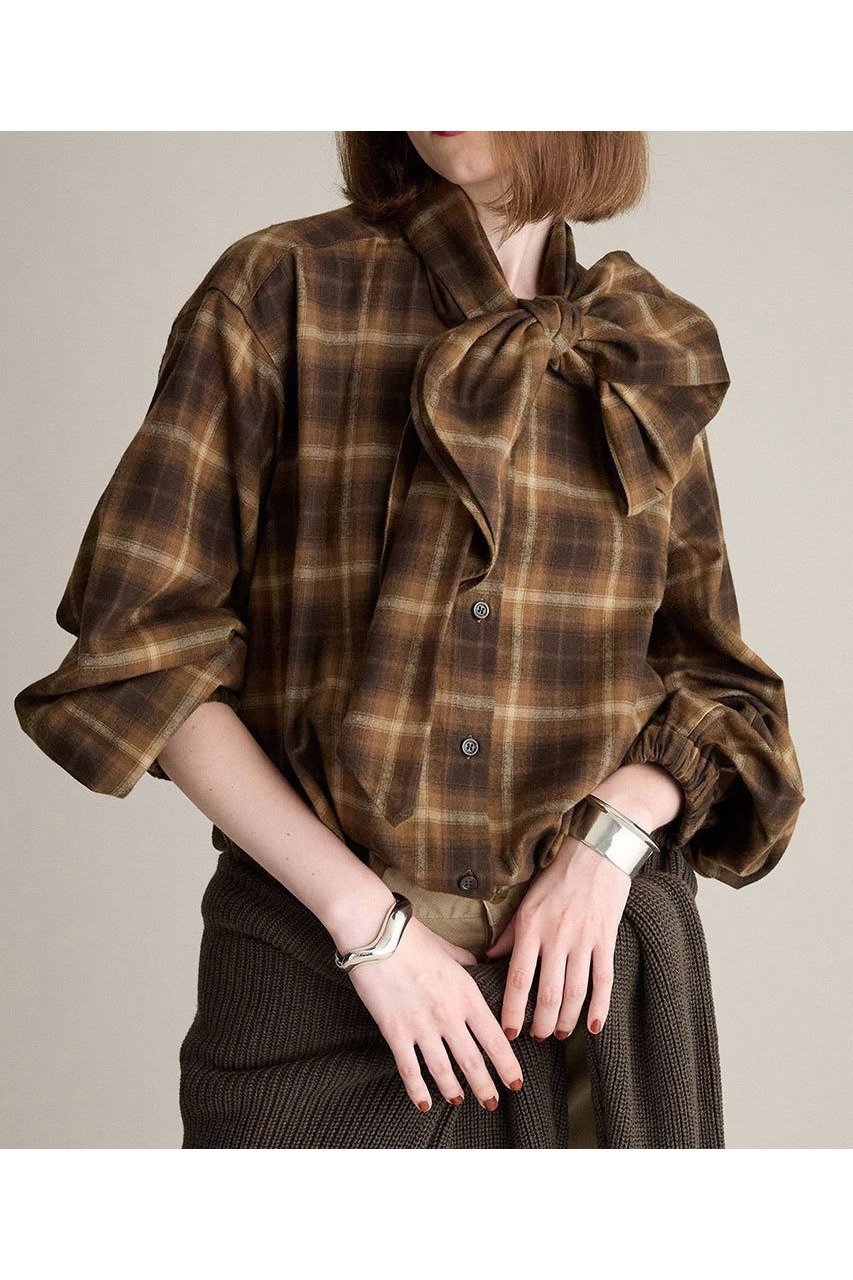 【ブリル/BRILL】のネルボータイブラウス 人気、トレンドファッション・服の通販 founy(ファニー) 　ファッション　Fashion　レディースファッション　Fashion for Women　トップス・カットソー　Cut & Sew Tops　シャツ・ブラウス・オフィスカジュアル　Elegant Blouses & Button-Ups　ギャザー　Gathered, Ruffled　スリーブ　Sleeve, Long Sleeve / Short Sleeve　フロント　Front, Front Design　リボン　Ribbon, Bow　ロング　Long, Long-Length　エレガント 上品　Elegant　新作・新入荷　New Arrivals / New In　other-5|ID: prp329100004689413 ipo3291000000033867389