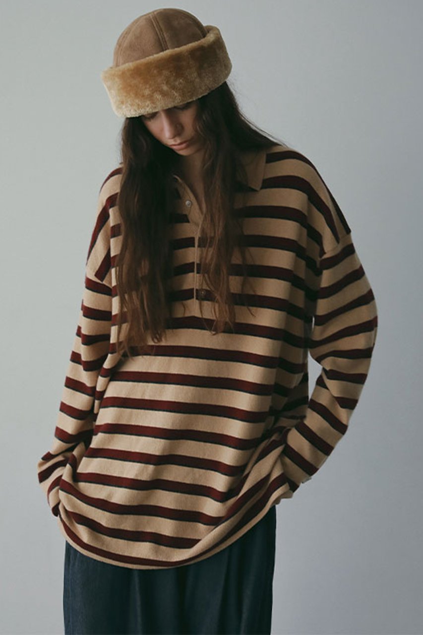 【エトレトウキョウ/ETRE TOKYO】のマルチボーダーニットポロ インテリア・キッズ・メンズ・レディースファッション・服の通販 founy(ファニー) 　ファッション　Fashion　レディースファッション　Fashion for Women　トップス・カットソー　Cut & Sew Tops　ニット　Knit Tops & Sweaters　カジュアルプルオーバー・ニットトップス　Pullovers & Knit Tops / Casual Pullovers　ジャカード／ジャガード　Jacquard, Woven Pattern　デニム　Denim, Jeans Material　バランス　Balance, Style Balance　フィット　Fit, Slim Fit　ボーダー　Border, Stripe　ミックス　Mix, Mixed Style　おすすめ　Recommended / Our Picks　新作・新入荷　New Arrivals / New In　ベージュ|ID: prp329100004689435 ipo3291000000033867581