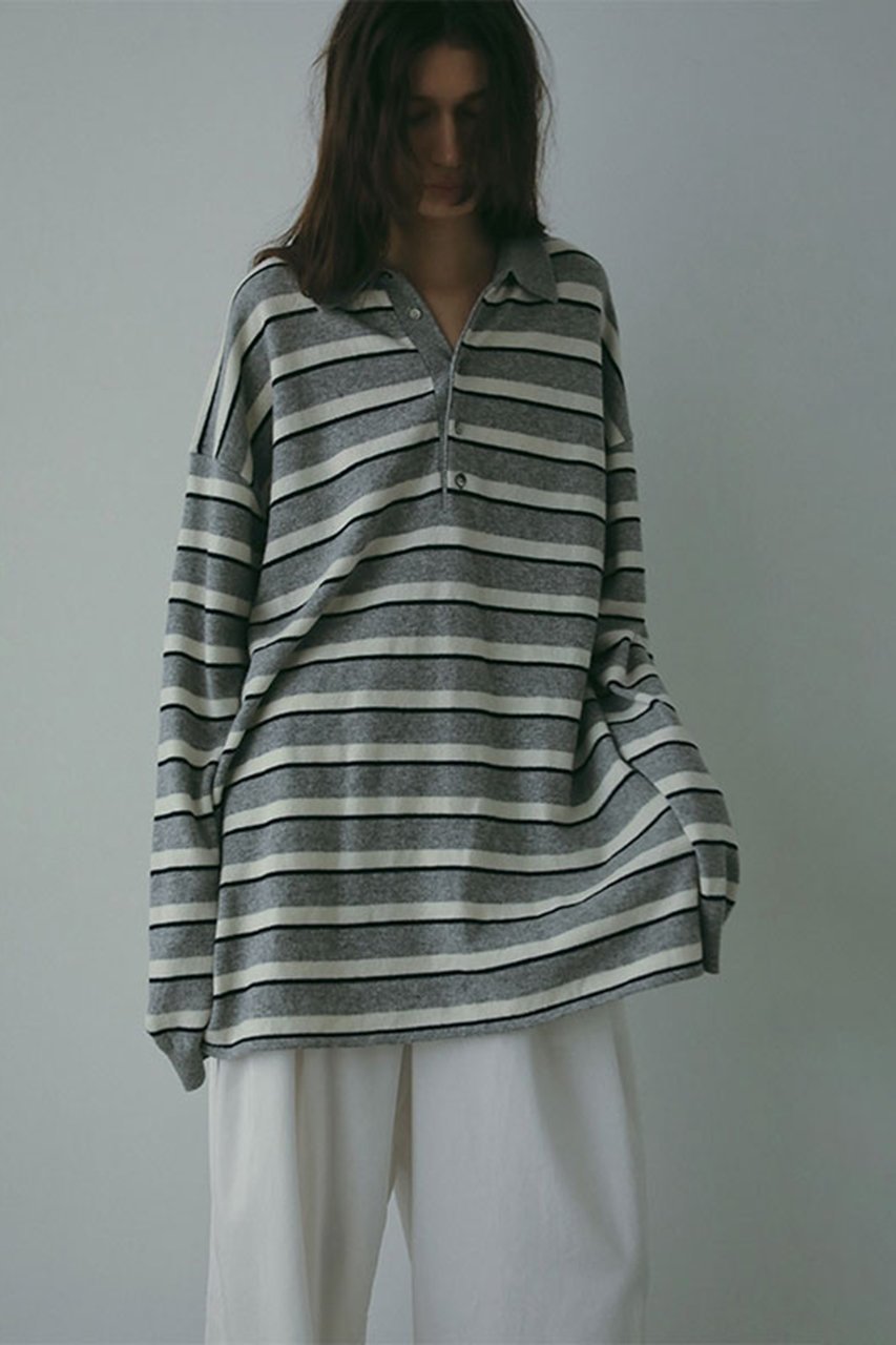 【エトレトウキョウ/ETRE TOKYO】のマルチボーダーニットポロ インテリア・キッズ・メンズ・レディースファッション・服の通販 founy(ファニー) 　ファッション　Fashion　レディースファッション　Fashion for Women　トップス・カットソー　Cut & Sew Tops　ニット　Knit Tops & Sweaters　カジュアルプルオーバー・ニットトップス　Pullovers & Knit Tops / Casual Pullovers　ジャカード／ジャガード　Jacquard, Woven Pattern　デニム　Denim, Jeans Material　バランス　Balance, Style Balance　フィット　Fit, Slim Fit　ボーダー　Border, Stripe　ミックス　Mix, Mixed Style　おすすめ　Recommended / Our Picks　新作・新入荷　New Arrivals / New In　グレー|ID: prp329100004689435 ipo3291000000033867583