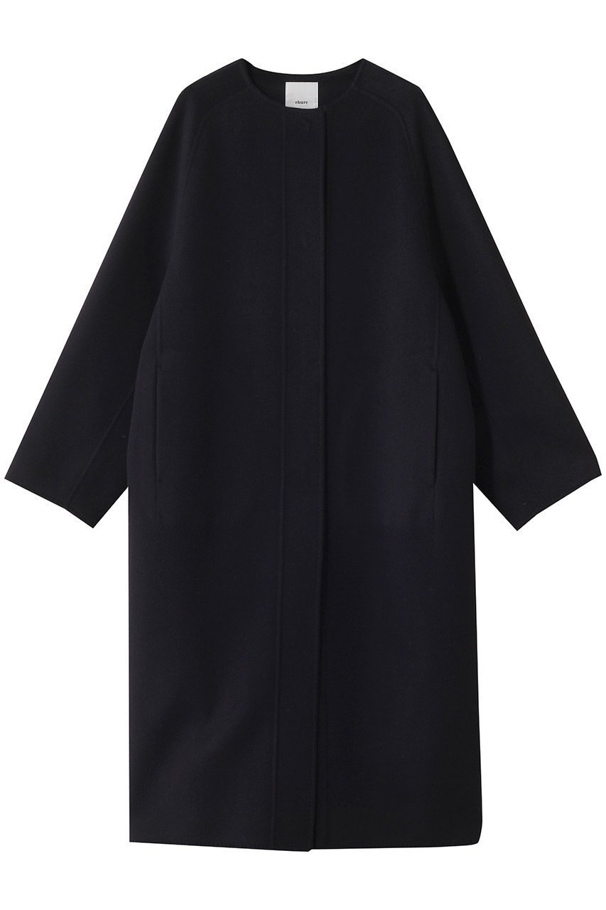 【エブール/ebure】のリュクスシャルムビーバー ノーカラーロングコート インテリア・キッズ・メンズ・レディースファッション・服の通販 founy(ファニー) 　ファッション　Fashion　レディースファッション　Fashion for Women　アウター　Coat / Outerwear Collection　コート・ロングコート・ピーコート　Long Coats, Peacoats & More　ショルダー　Shoulder, Shoulder Strap　シンプル　Simple, Minimal　フォルム　Silhouette, Form　ポケット　Pocket, Pocket Detail　ロング　Long, Long-Length　新作・新入荷　New Arrivals / New In　ネイビー|ID: prp329100004689456 ipo3291000000033867760