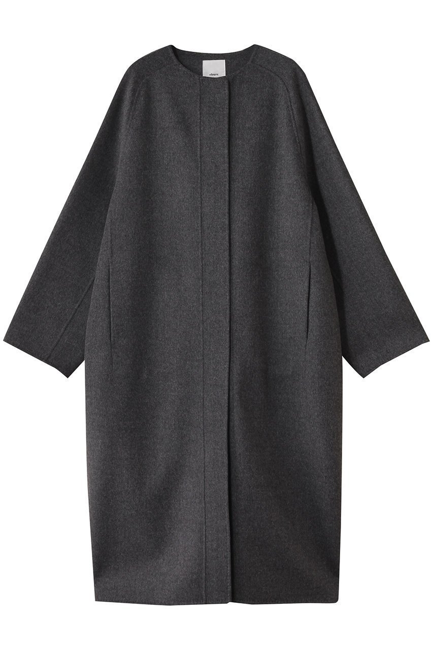 【エブール/ebure】のリュクスシャルムビーバー ノーカラーロングコート インテリア・キッズ・メンズ・レディースファッション・服の通販 founy(ファニー) 　ファッション　Fashion　レディースファッション　Fashion for Women　アウター　Coat / Outerwear Collection　コート・ロングコート・ピーコート　Long Coats, Peacoats & More　ショルダー　Shoulder, Shoulder Strap　シンプル　Simple, Minimal　フォルム　Silhouette, Form　ポケット　Pocket, Pocket Detail　ロング　Long, Long-Length　新作・新入荷　New Arrivals / New In　グレー|ID: prp329100004689456 ipo3291000000033867761