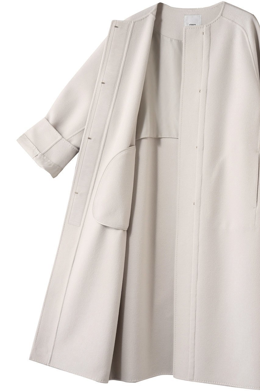 【エブール/ebure】のリュクスシャルムビーバー ノーカラーロングコート 人気、トレンドファッション・服の通販 founy(ファニー) 　ファッション　Fashion　レディースファッション　Fashion for Women　アウター　Coat / Outerwear Collection　コート・ロングコート・ピーコート　Long Coats, Peacoats & More　ショルダー　Shoulder, Shoulder Strap　シンプル　Simple, Minimal　フォルム　Silhouette, Form　ポケット　Pocket, Pocket Detail　ロング　Long, Long-Length　新作・新入荷　New Arrivals / New In　other-6|ID: prp329100004689456 ipo3291000000033867769