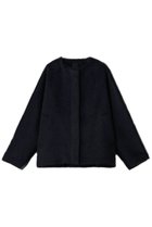 【エブール/ebure】のアルパカシャギー ノーカラーショートコート ネイビー|ID: prp329100004689465 ipo3291000000035986569