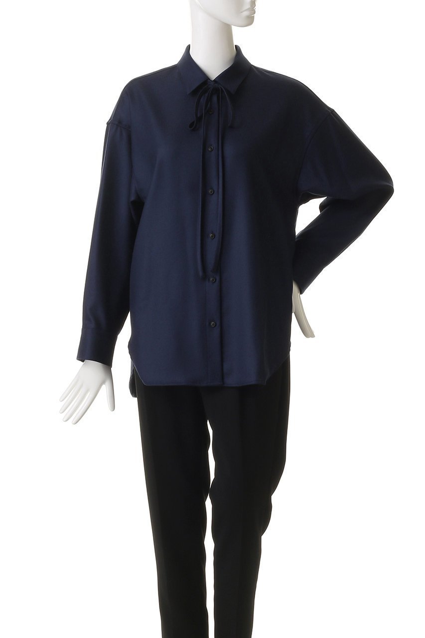 【エブール/ebure】のウールサキソニー リボンタイシャツ 人気、トレンドファッション・服の通販 founy(ファニー) 　ファッション　Fashion　レディースファッション　Fashion for Women　トップス・カットソー　Cut & Sew Tops　シャツ・ブラウス・オフィスカジュアル　Elegant Blouses & Button-Ups　おすすめ　Recommended / Our Picks　クラシック　Classic, Timeless Style　スリーブ　Sleeve, Long Sleeve / Short Sleeve　チェーン　Chain, Chain Strap　ネックレス　Necklace, Pendant Necklace　パール　Pearl, Pearl Accent　リボン　Ribbon, Bow　ロング　Long, Long-Length　新作・新入荷　New Arrivals / New In　羽織　Haori, Light Jacket　other-7|ID: prp329100004689478 ipo3291000000033867953
