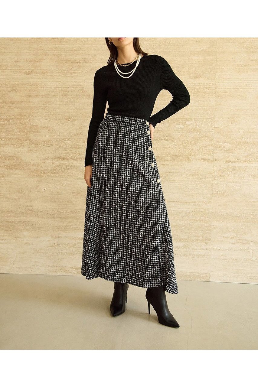 【エムダブリュー/MW】のMONOTONE チェック ツイード ロングスカート 人気、トレンドファッション・服の通販 founy(ファニー) 　ファッション　Fashion　レディースファッション　Fashion for Women　スカート　Skirts　ロングスカート　Long Skirts / Maxi & Midi Skirts　シンプル　Simple, Minimal　チェック　Check, Plaid, Tartan　ツイード　Twill, Twill Weave　バランス　Balance, Style Balance　モノトーン　Monotone, Black and White　ラグジュアリー　Luxury, Elegant　ロング　Long, Long-Length　エレガント 上品　Elegant　新作・新入荷　New Arrivals / New In　other-7|ID: prp329100004689508 ipo3291000000033868194