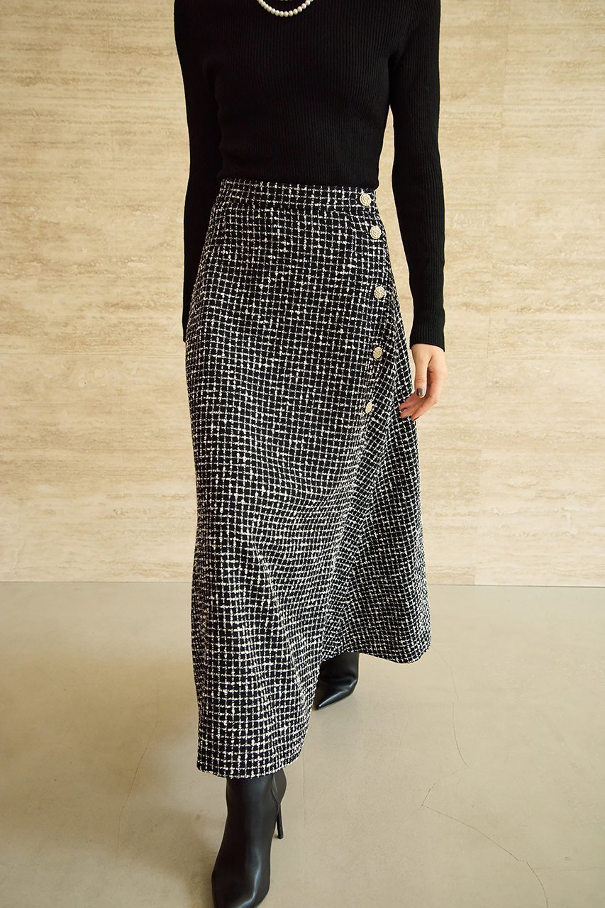 【エムダブリュー/MW】のMONOTONE チェック ツイード ロングスカート 人気、トレンドファッション・服の通販 founy(ファニー) 　ファッション　Fashion　レディースファッション　Fashion for Women　スカート　Skirts　ロングスカート　Long Skirts / Maxi & Midi Skirts　シンプル　Simple, Minimal　チェック　Check, Plaid, Tartan　ツイード　Twill, Twill Weave　バランス　Balance, Style Balance　モノトーン　Monotone, Black and White　ラグジュアリー　Luxury, Elegant　ロング　Long, Long-Length　エレガント 上品　Elegant　other-8|ID: prp329100004689508 ipo3291000000036204546