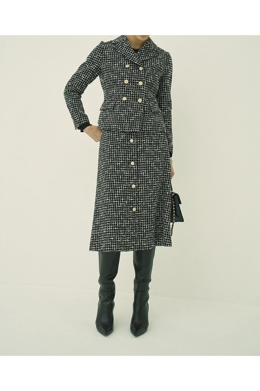 【エムダブリュー/MW】のMONOTONE チェック ツイード スカート 人気、トレンドファッション・服の通販 founy(ファニー) 　ファッション　Fashion　レディースファッション　Fashion for Women　スカート　Skirts　ワンピース　Dresses　おすすめ　Recommended / Our Picks　オケージョン　Occasion Wear　セレモニー　Ceremony　チェック　Check, Plaid, Tartan　チュニック　Tunic, Long Top　ツイード　Twill, Twill Weave　バランス　Balance, Style Balance　フロント　Front, Front Design　モノトーン　Monotone, Black and White　ラグジュアリー　Luxury, Elegant　ロング　Long, Long-Length　新作・新入荷　New Arrivals / New In　other-8|ID: prp329100004689509 ipo3291000000033868204