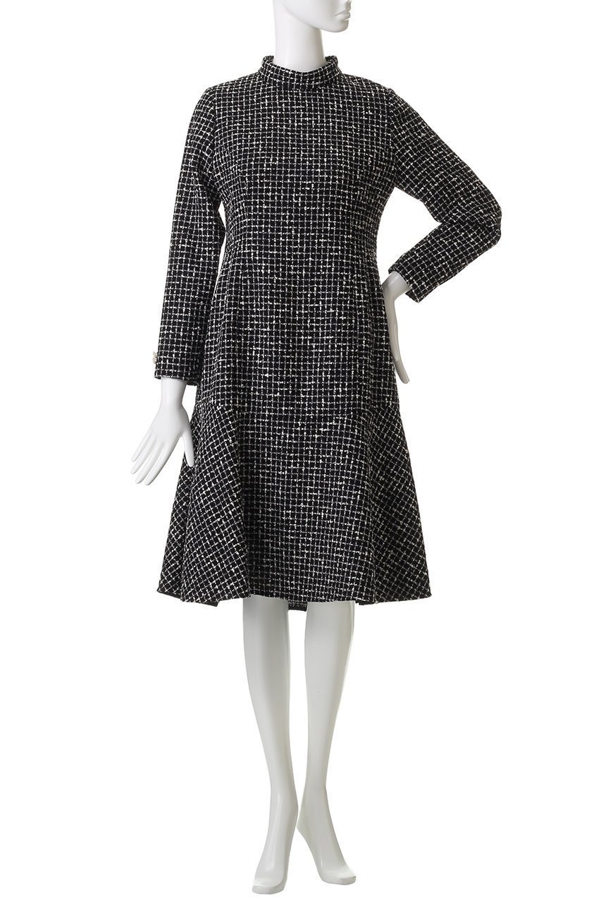 【エムダブリュー/MW】のMONOTONE チェック ツイード スタンドカラー フレア ドレス 人気、トレンドファッション・服の通販 founy(ファニー) 　ファッション　Fashion　レディースファッション　Fashion for Women　ワンピース　Dresses　フォーマル・パーティードレス・結婚式用ドレス　Elegant & Casual Dresses　チュニック　Tunic Tops & Dresses　オケージョン　Occasion Wear　クラシカル　Classical, Vintage-Inspired　スタンド　Stand Collar, Upright Stand　チェック　Check, Plaid, Tartan　チュニック　Tunic, Long Top　ツイード　Twill, Twill Weave　ドレス　Dress, One-Piece　バランス　Balance, Style Balance　パーティ　Party, Party Style　フレア　Flare, Flared　モノトーン　Monotone, Black and White　ロング　Long, Long-Length　新作・新入荷　New Arrivals / New In　other-2|ID: prp329100004689510 ipo3291000000033868207