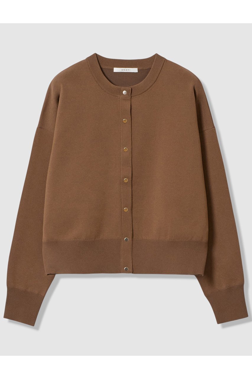 【アナイ/ANAYI】のドット釦ブルゾン カーディガン インテリア・キッズ・メンズ・レディースファッション・服の通販 founy(ファニー) 　ファッション　Fashion　レディースファッション　Fashion for Women　トップス・カットソー　Cut & Sew Tops　ニット　Knit Tops & Sweaters　カーディガン・羽織り　Layered Style Cardigans　なめらか　Smooth, Silky Texture　カーディガン　Cardigan, Knitwear　ショルダー　Shoulder, Shoulder Strap　ドット　Polka Dot, Dot Pattern　ドロップ　Drop Shoulder, Dropped Style　フロント　Front, Front Design　ブルゾン　Blouson, Bomber Jacket　ワイド　Wide, Wide Fit　新作・新入荷　New Arrivals / New In　ブラウン|ID: prp329100004691416 ipo3291000000033877981