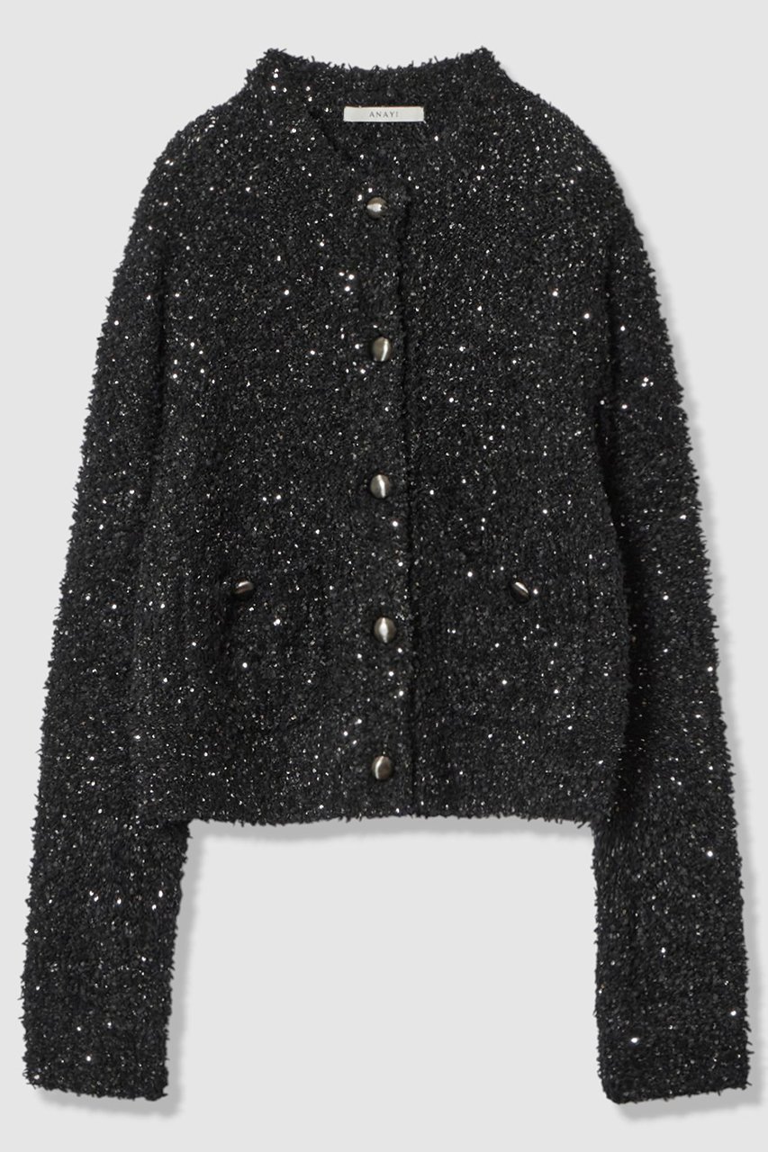 【アナイ/ANAYI】のスパンコールモールクルー カーディガン インテリア・キッズ・メンズ・レディースファッション・服の通販 founy(ファニー) 　ファッション　Fashion　レディースファッション　Fashion for Women　トップス・カットソー　Cut & Sew Tops　ニット　Knit Tops & Sweaters　カーディガン・羽織り　Layered Style Cardigans　イタリア　Italy　エレガント 上品　Elegant　カーディガン　Cardigan, Knitwear　シルバー　Silver, Metallic Silver　スパンコール　Sequins, Sequin Embellishment　トレンド　Trend, Trending Now　ペーパー　Paper, Kraft Paper　ポケット　Pocket, Pocket Detail　メタル　Metal, Metal Parts　今季　This Season, Current Season　定番　Standard, Basic Item　新作・新入荷　New Arrivals / New In　ブラック|ID: prp329100004691417 ipo3291000000033877993